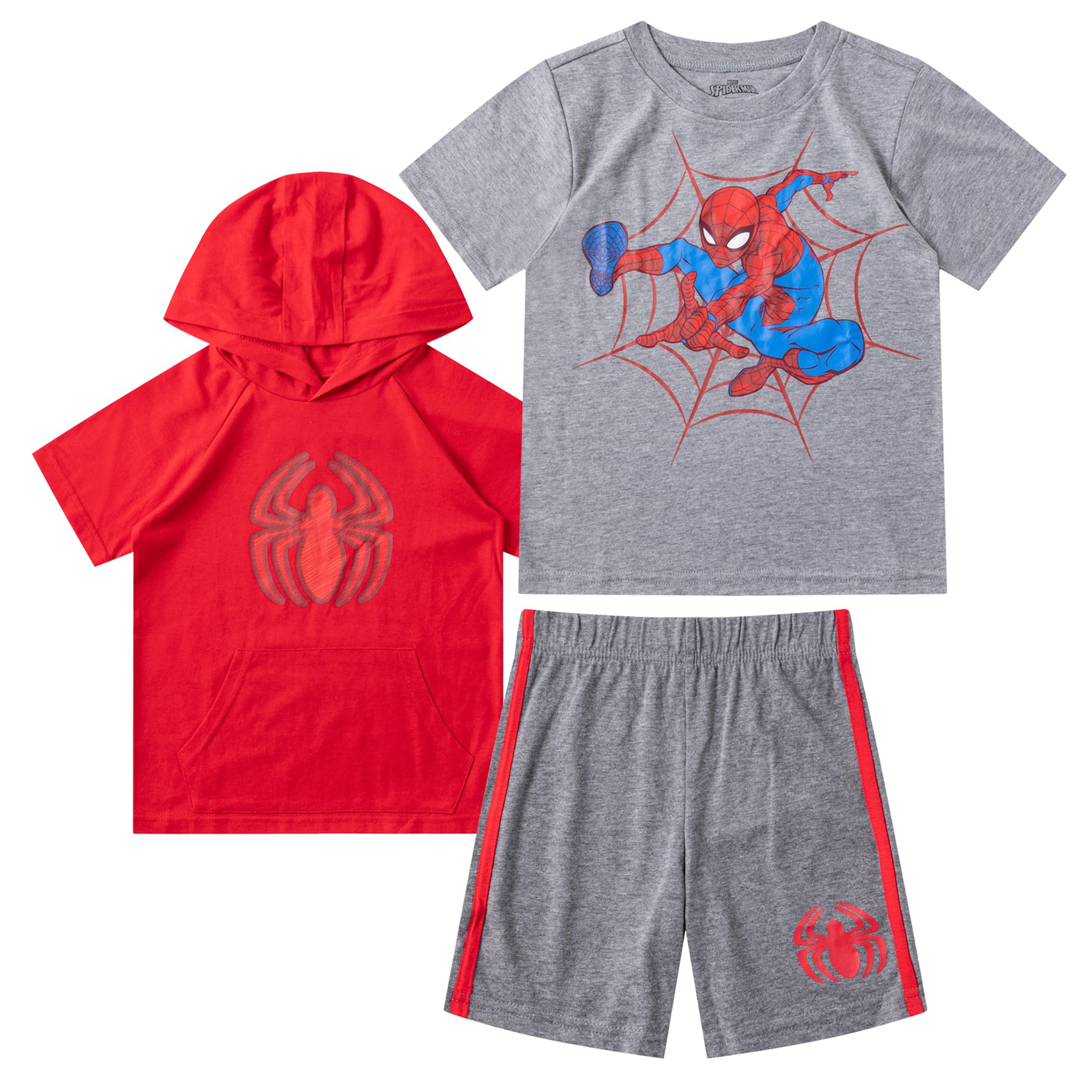Marvel Spider-Man Boys' 2-Piece Outfit Set - Hooded T-Shirt & Shorts for Toddlers & Kids | Superhero Costume, Birthday Gift, Cosplay, Casual Wear
