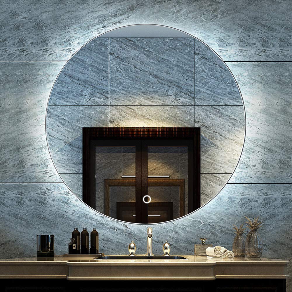 Round LED Bathroom Mirror with Touch Switch & Demister Pad - Illuminated Vanity Mirror for Makeup, Shaving, and Home Decor - Wall Mounted Lighted Mirror with Anti-Fog Technology