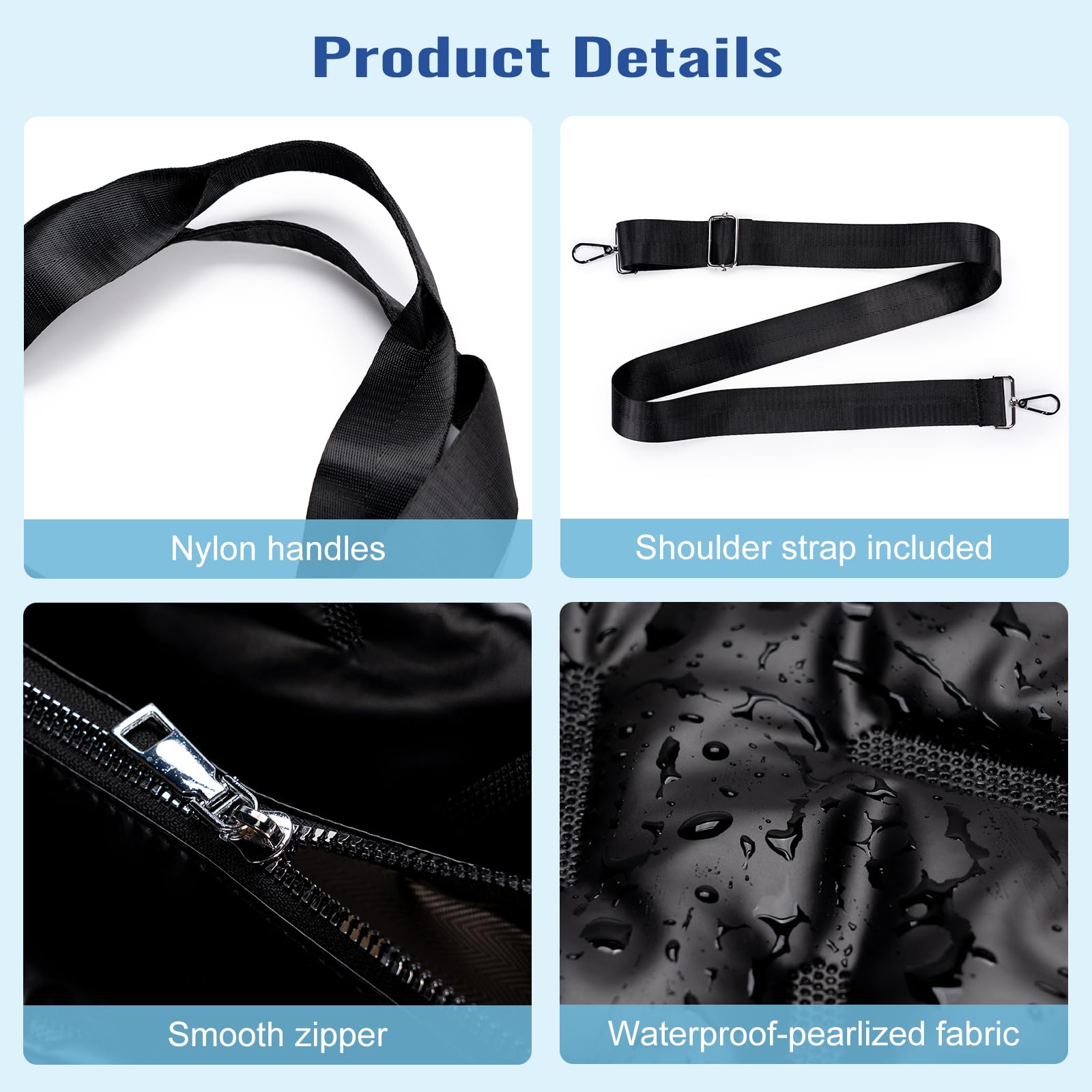 Women's Large Capacity Puffer Tote Bag with Zipper - Waterproof Quilted Handbag for Yoga, Work & Travel - Fits Yoga Mat & Essentials