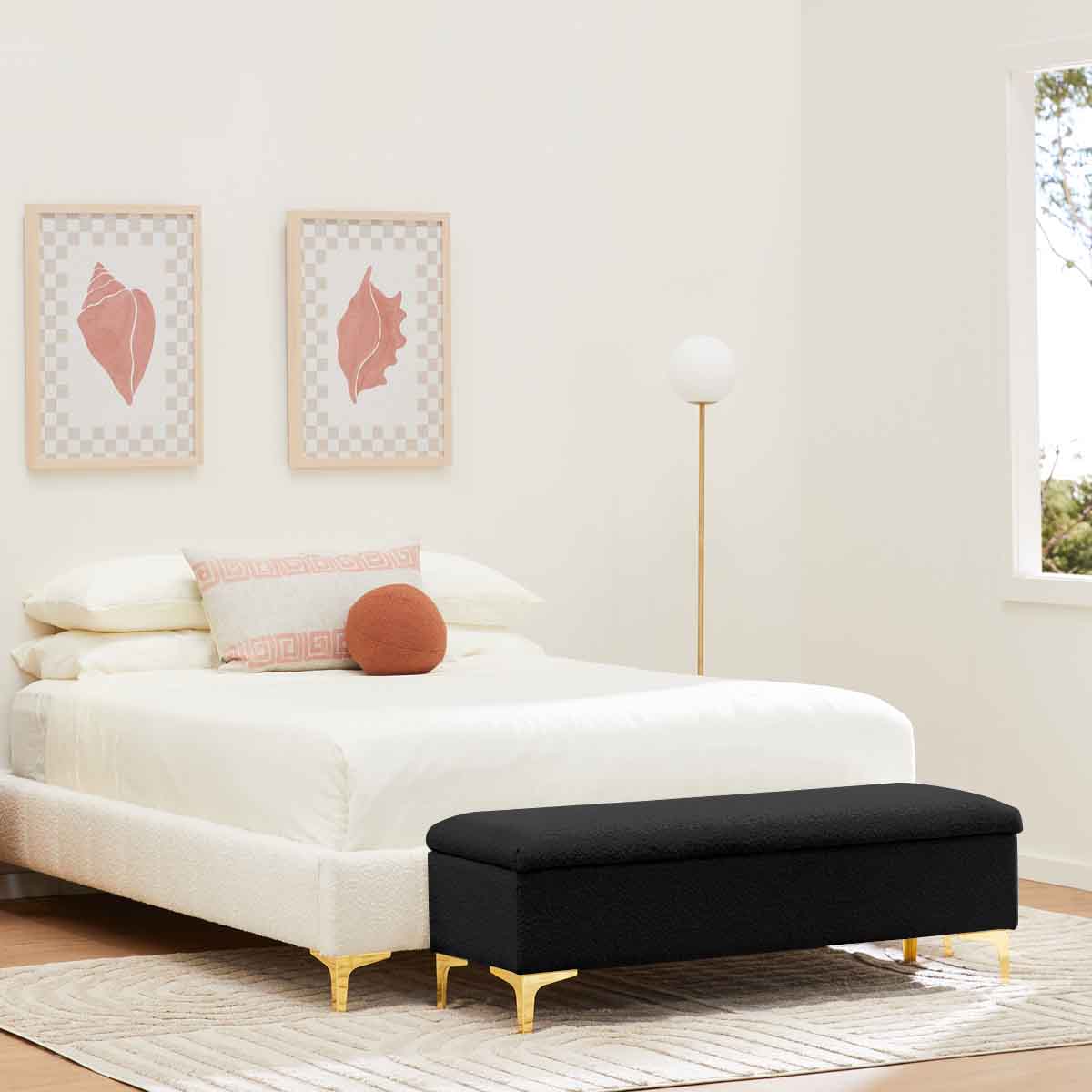 Georgia Boucle Storage Bench - Upholstered Ottoman with Removable Cushion for Entryway, Bedroom & Living Room - Stylish & Functional Home Decor