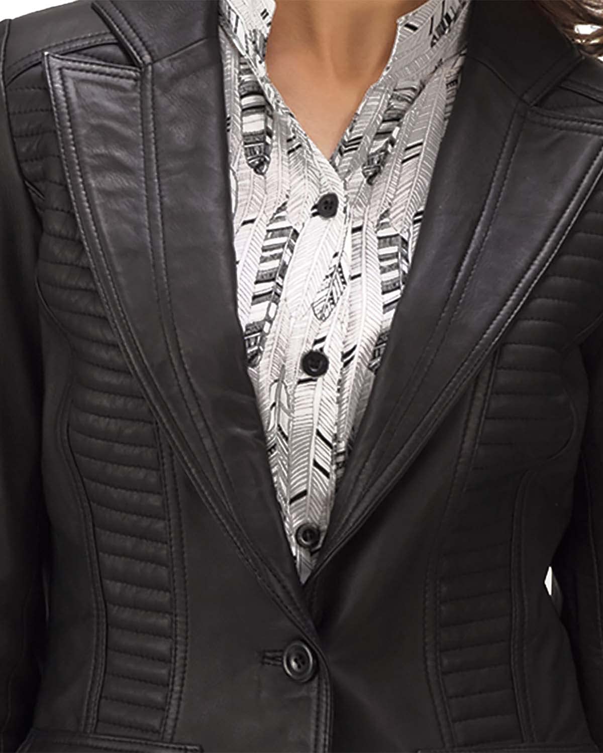 The Jacket Maker Selina Women's Black Leather Blazer | Genuine Sheepskin Leather Jacket for Women | Stylish Real Leather Blazer for Office, Business & Formal Occasions