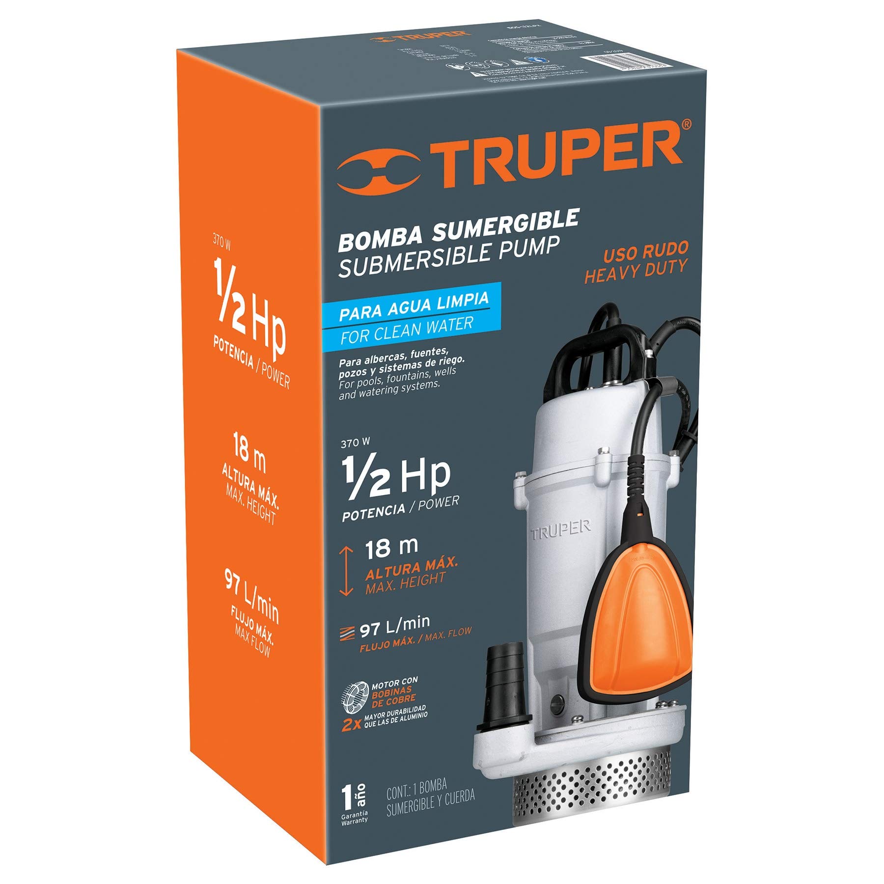 1/2 HP Heavy Duty Submersible Water Pump - Metal Construction for Clean Water Transfer - Ideal for Pools, Fountains, and Irrigation Systems