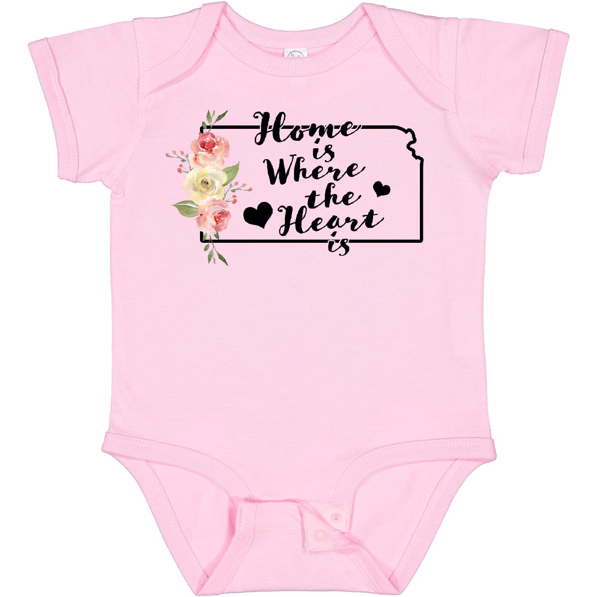 Inktastic Kansas Home Where The Heart Is Watercolor Floral Baby Bodysuit - Soft Cotton Infant Onesie for Newborns, Baby Showers & Family Photos