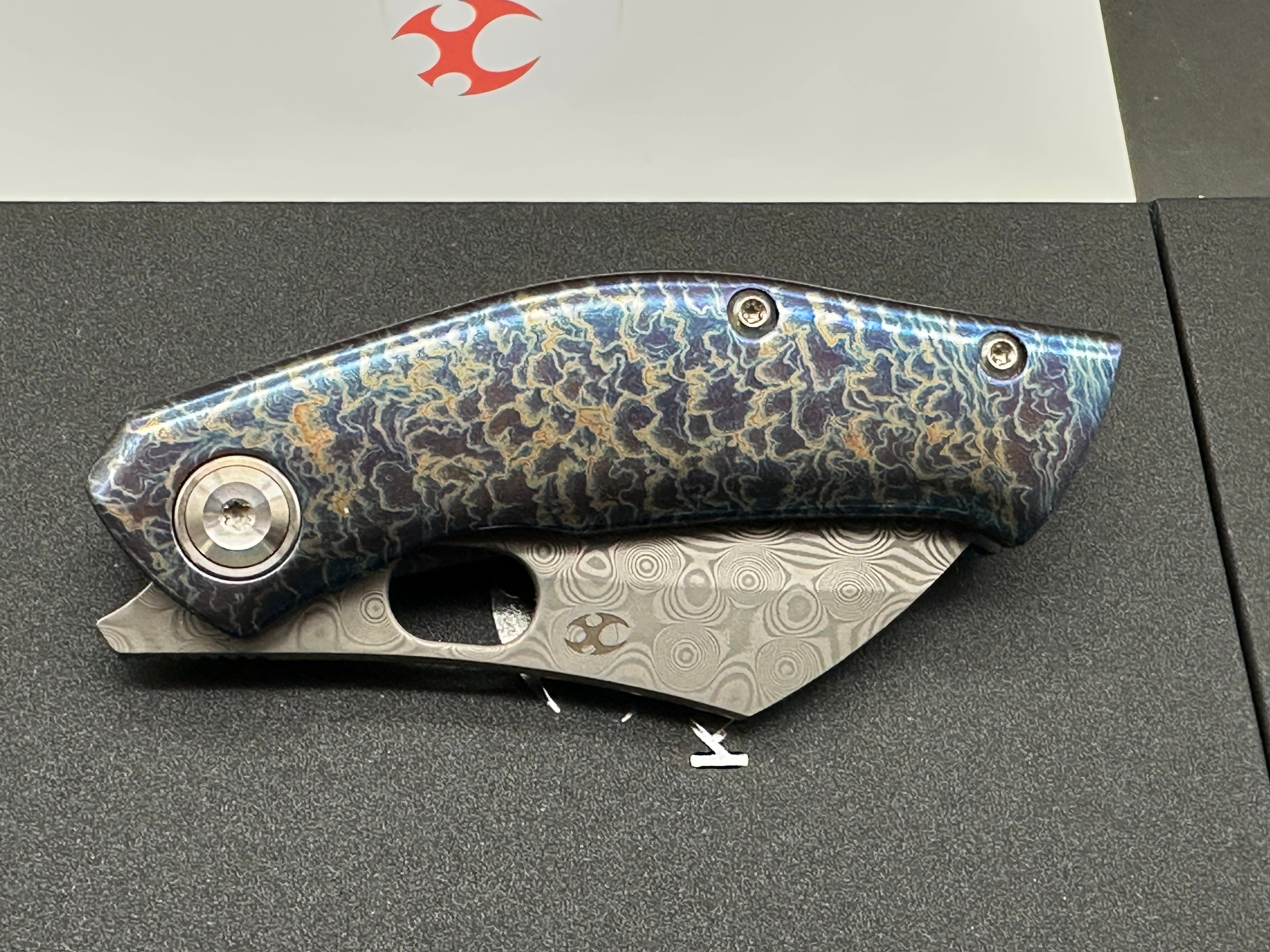 KANSEPT OSPREY Lightning Strike Titanium Handle Damascus Folding Knife - EDC, Outdoor Survival & Camping Gear for Collectors & Enthusiasts