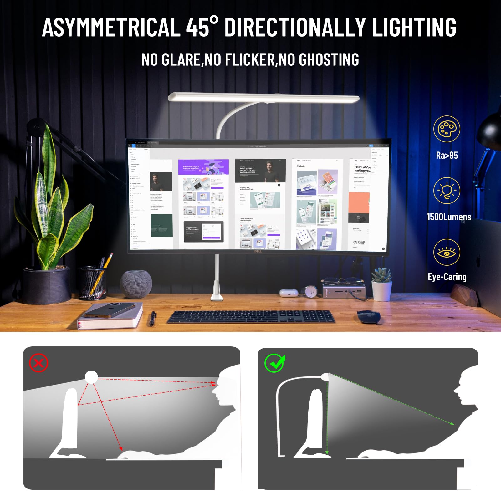 LED Desk Lamp with Clamp - 24W Ultra Bright Eye-Caring Architect Lamp, 30 Lighting Modes Adjustable, Remote Control Table Light for Home Office, Studio & Task Lighting - Perfect for Reading, Studying & Computer Work