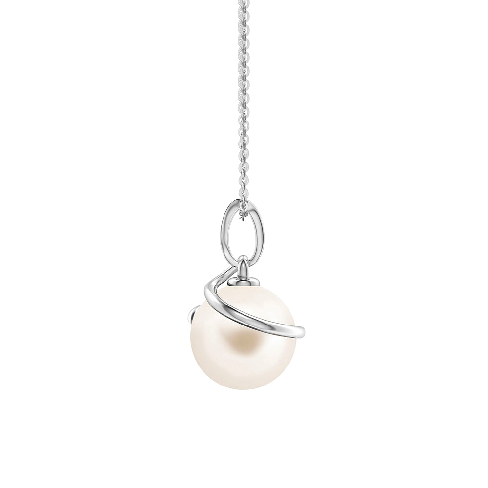 8mm Freshwater Cultured Pearl Spiral Pendant Necklace with Genuine Moissanite Accent - Elegant Jewelry Gift for Women, Perfect for Weddings, Anniversaries & Special Occasions