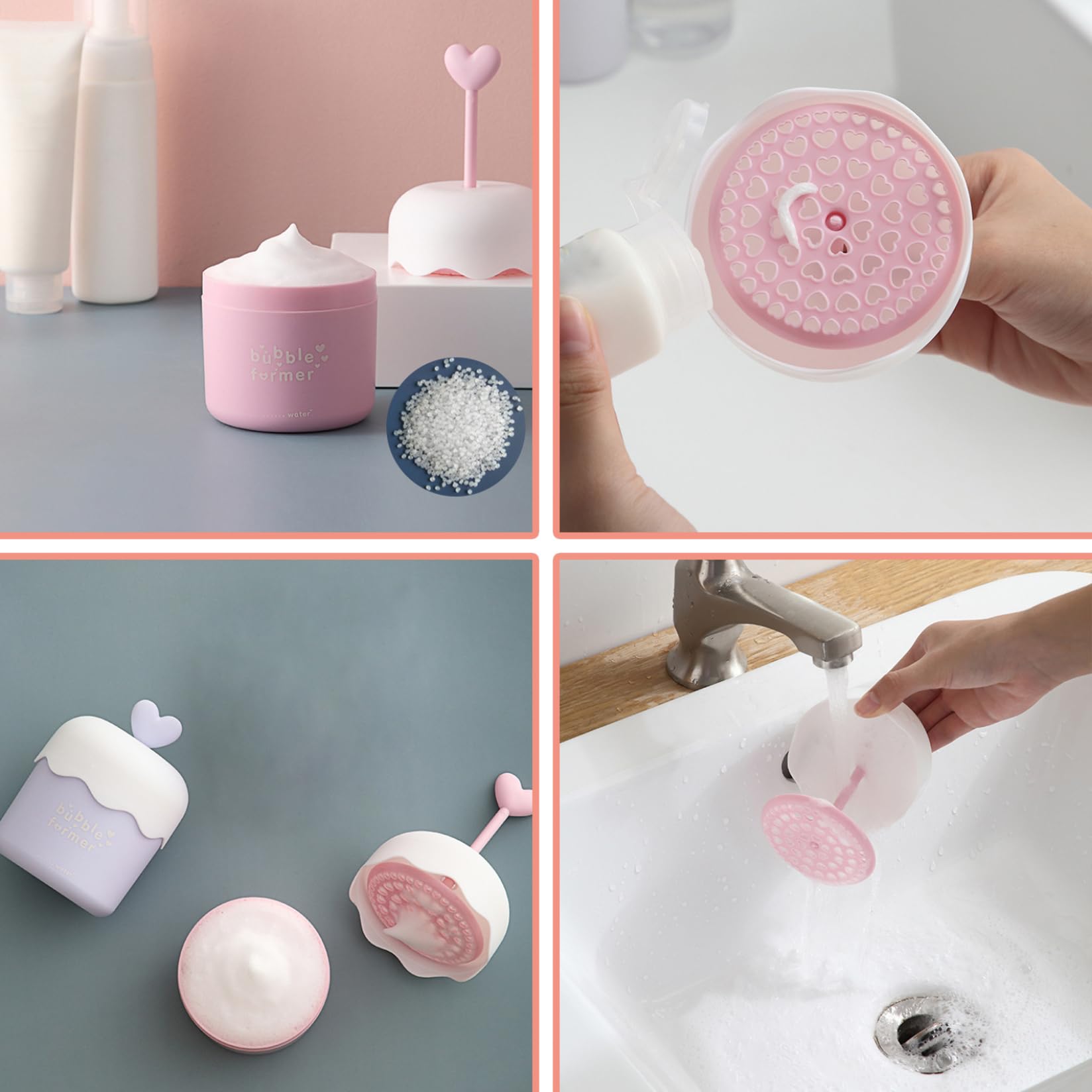 2Pcs Heart Design Skincare Bubble Foam Maker - Portable Face Wash Cleanser Foamer for Fast Foaming | PP Material for Home & Travel Use | Perfect for Gentle Facial Cleansing & Spa Days