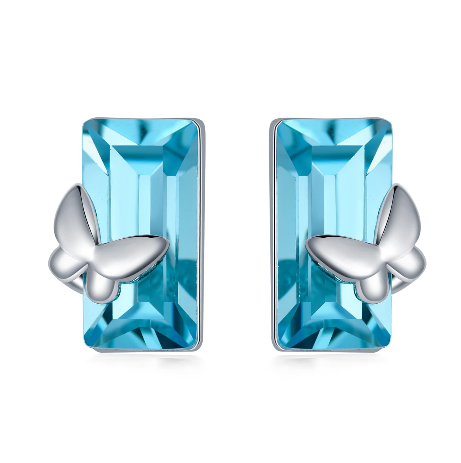 WINNICACA 925 Sterling Silver Blue Crystal Butterfly Stud Earrings for Women - Elegant Jewelry Gift for Her, Daughter, Sister, Mom, Girlfriend & Wife - Perfect for Birthday, Christmas & Special Occasions - Everyday Wear, Date Night & Office Accessory