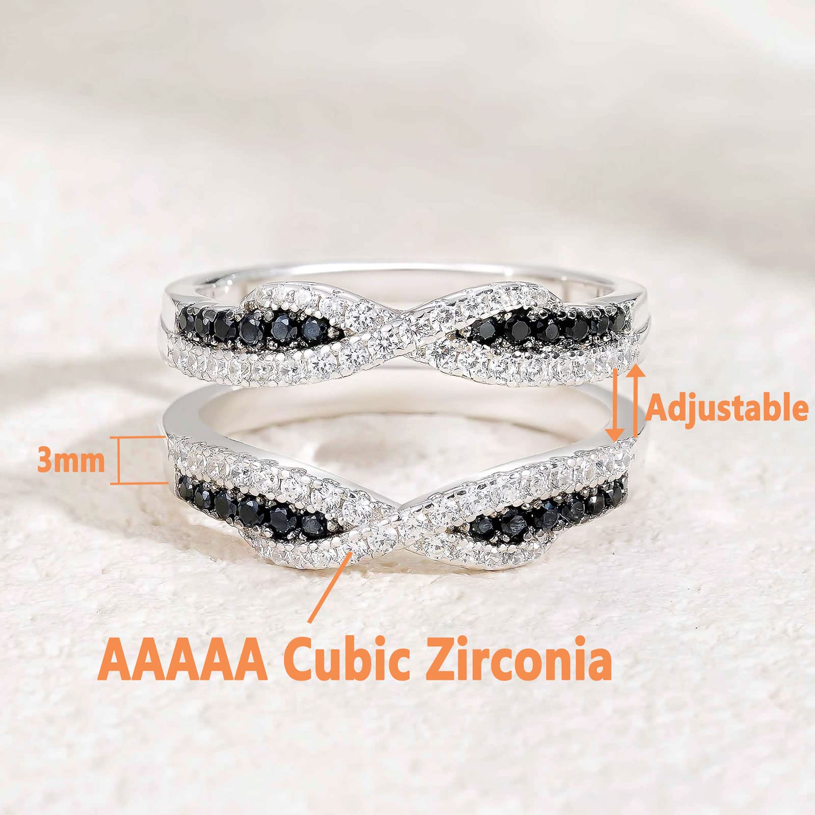 SHELOVES Black & White Cubic Zirconia Ring Enhancer for Engagement Rings - 925 Sterling Silver Wedding Band (Sizes 5-10) - Perfect for Bridal Jewelry, Anniversary Gifts & Special Occasions
