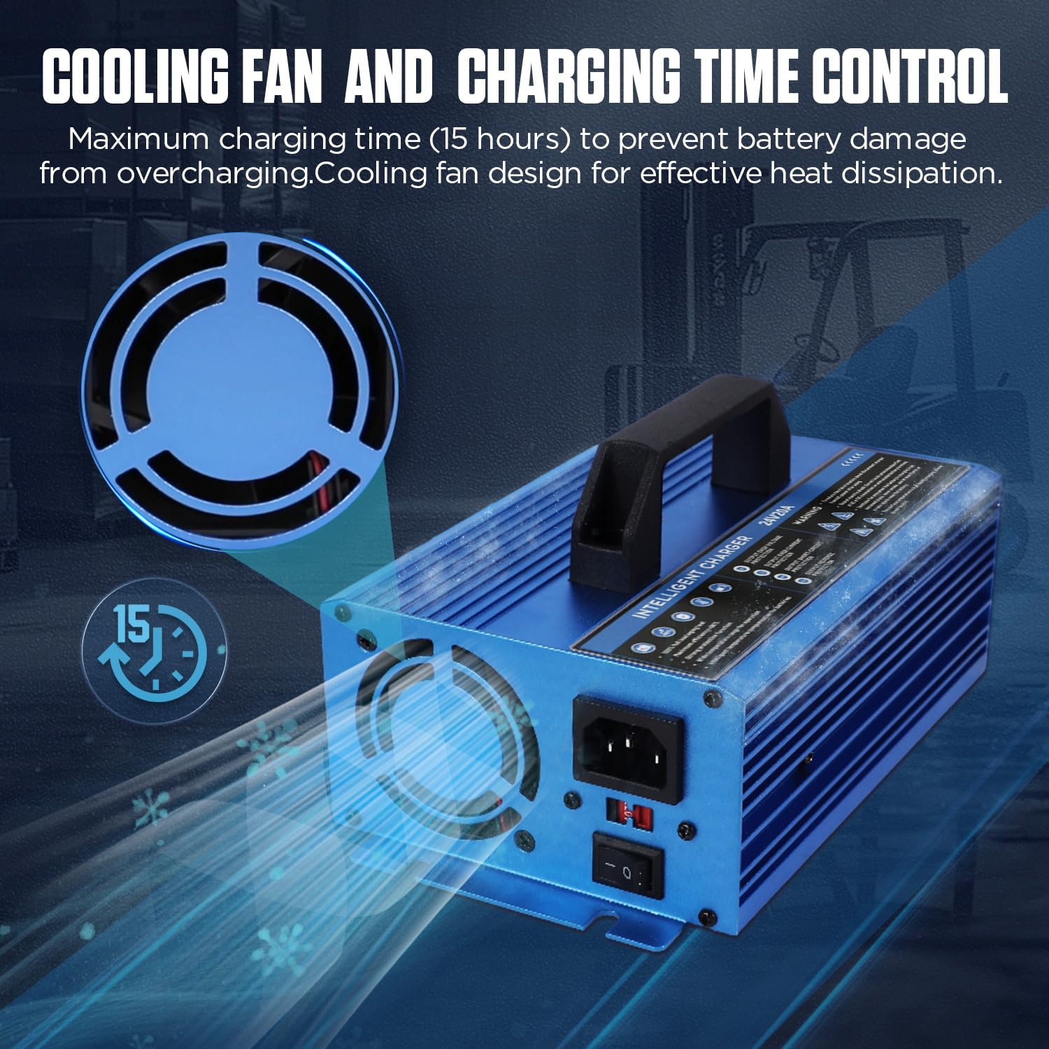 24V 20A Smart Forklift Battery Charger - Fully Automatic LCD Charger for 100AH-200AH Lead-Acid Batteries with Cooling Fan & 7 Protections - Perfect for Warehouses, Logistics & Industrial Equipment Charging