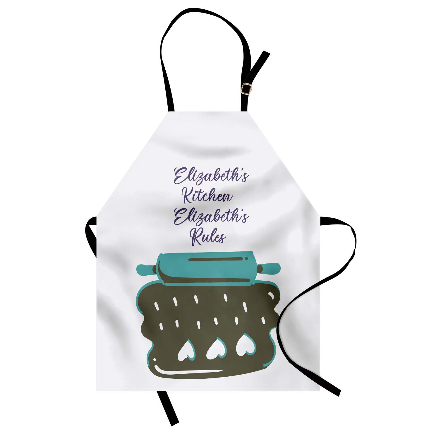Ambesonne Personalized Chef Apron - Cartoon Love Baking Design with Colorful Rolling Pin & Dough Heart Motif - Adjustable Unisex Kitchen Bib for Cooking & Baking - Adult Size Dark Seafoam Green - Perfect for Home Chefs, Baking Enthusiasts & Gift Giving