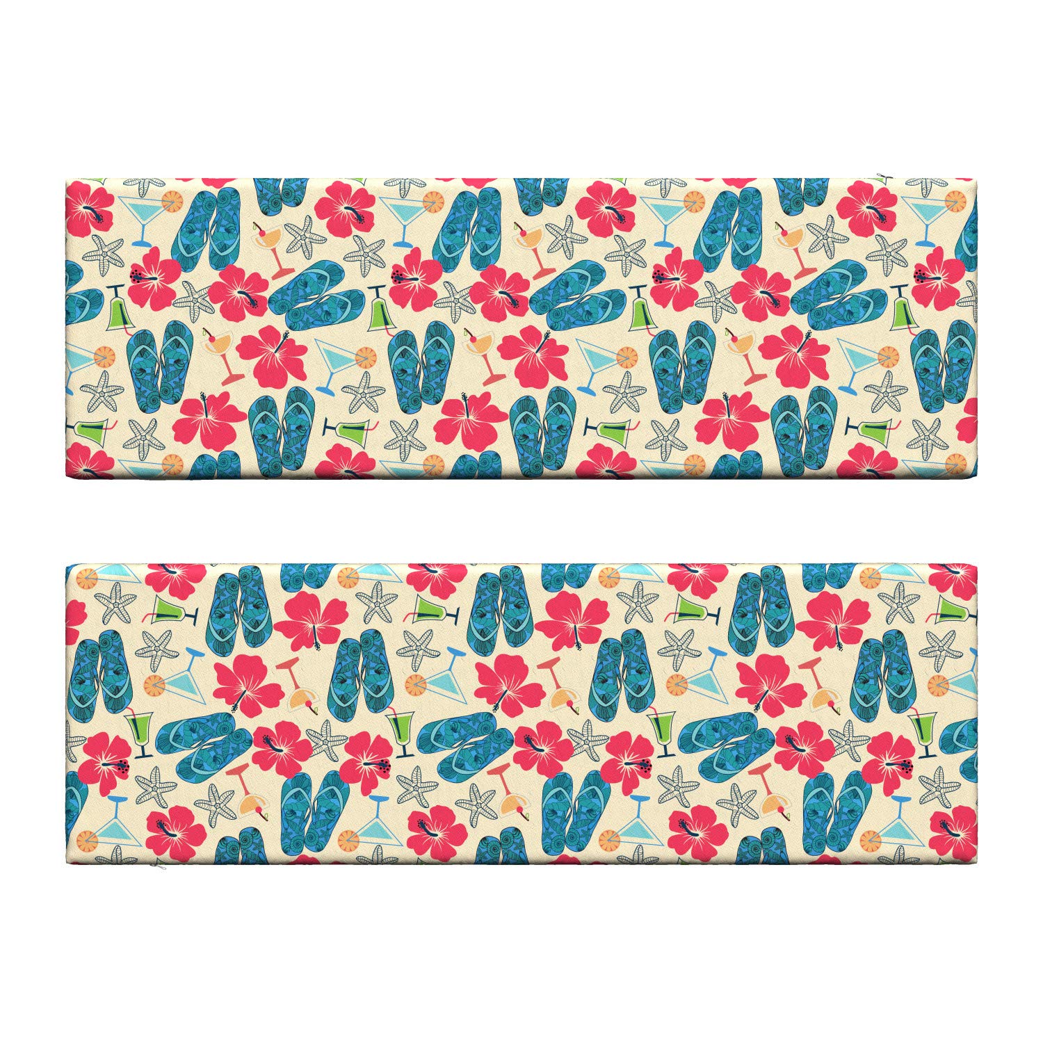 Ambesonne 2-Piece Flip Flop Bench Cushion Set - Tropical Hibiscus Flower & Starfish Beach Design - 45