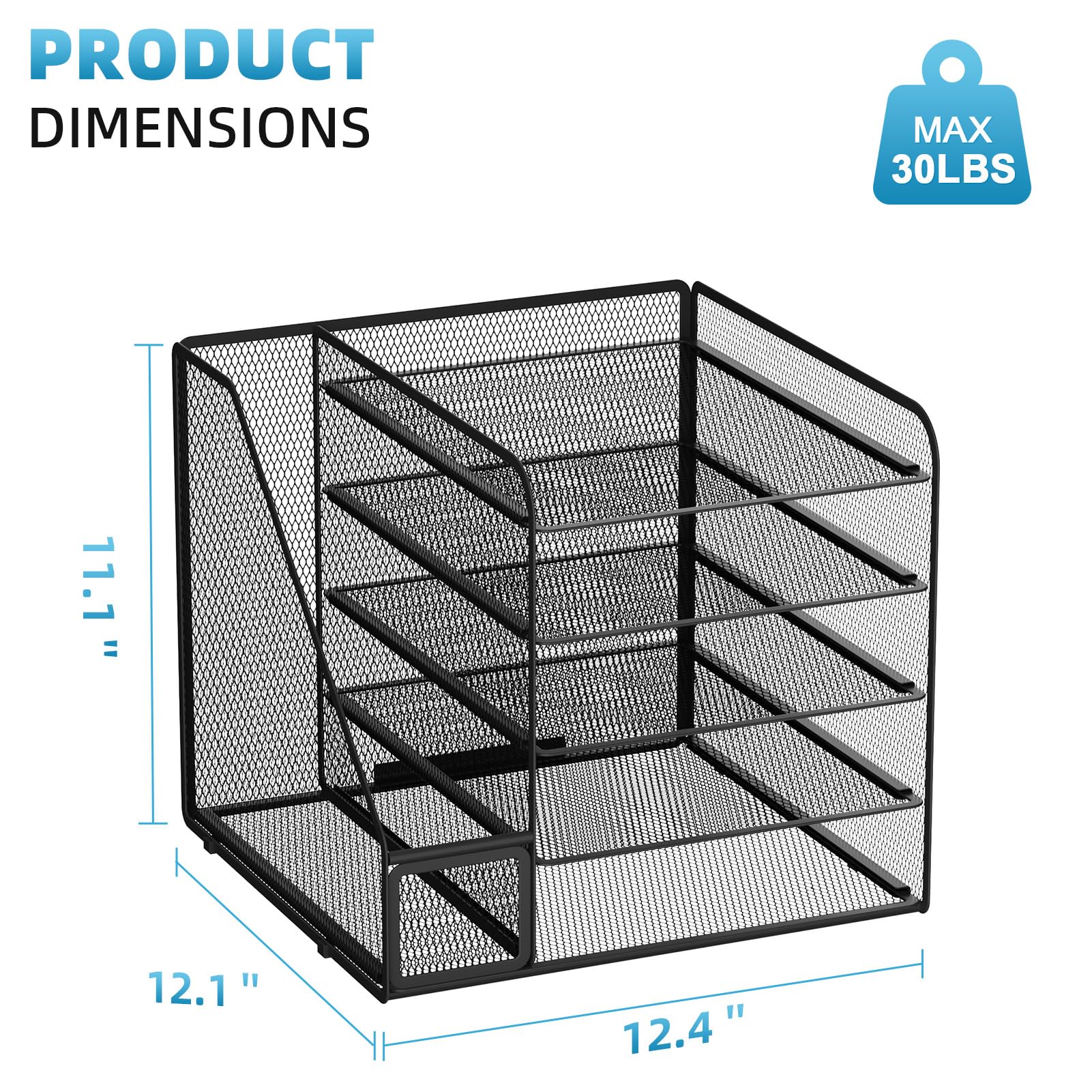 5-Tier Mesh Desk Organizer with File Holder - Black Office Paper Letter Tray for Documents, Mail & Supplies | Perfect for Home Office, Workstation & School Desk Organization