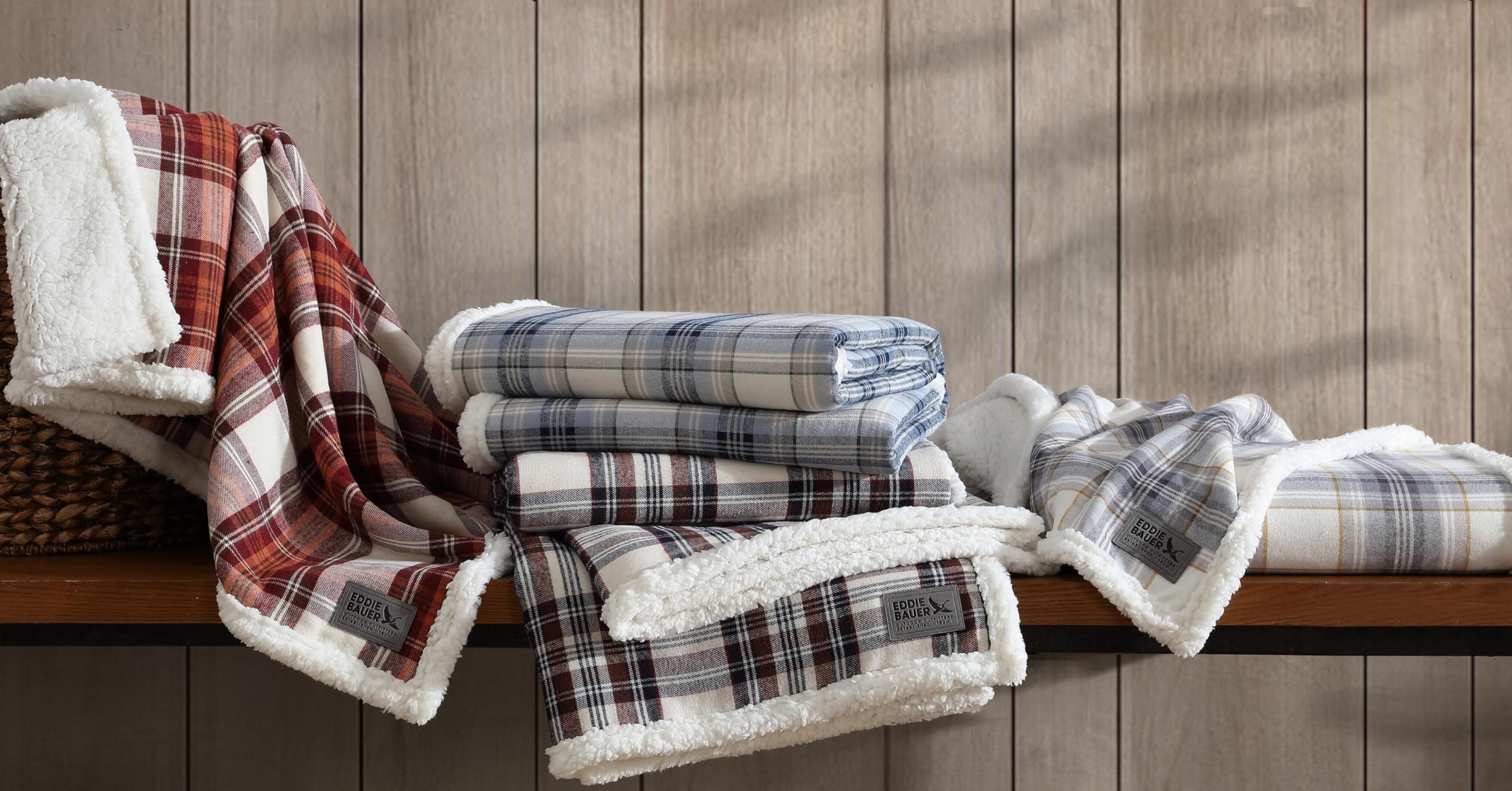 Eddie Bauer Super Soft Reversible Sherpa & Brushed Fleece Throw Blanket - Edgewood Plaid Blue | Cozy Bedding for Couch, Sofa & Lounging | Perfect for Netflix Nights, Camping & Winter Warmth