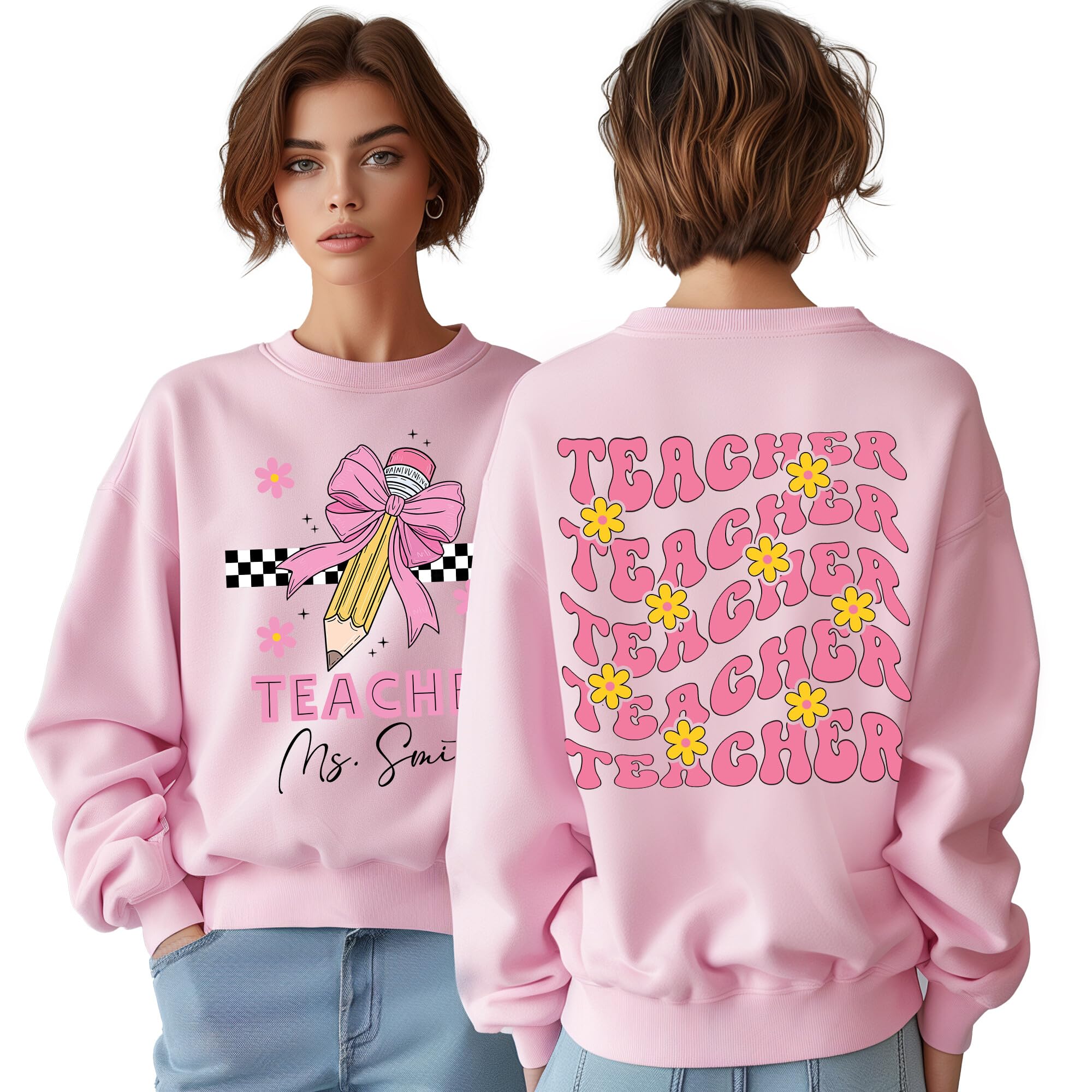 Custom Personalized Teacher T-Shirt for Women with Name - Cute & Comfortable Teacher Appreciation Gift - Perfect for Classroom, School Events & Teacher's Day