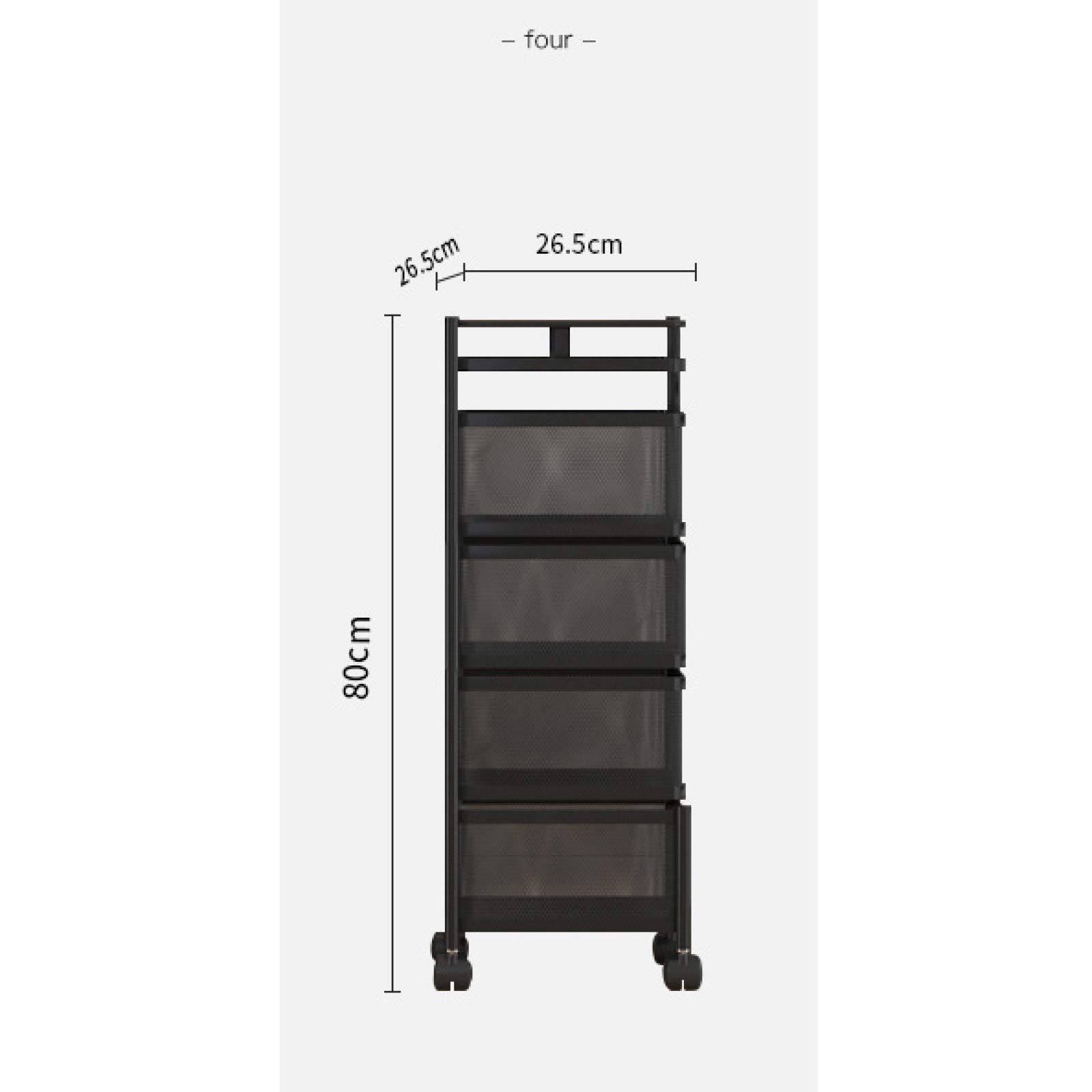 ZKHD 4-Tier Rotatable Kitchen Cart with Wheels - Black Floor Standing Storage Trolley for Fruits, Vegetables & Kitchen Organization | Perfect for Small Spaces, Pantry Storage & Mobile Food Prep Station