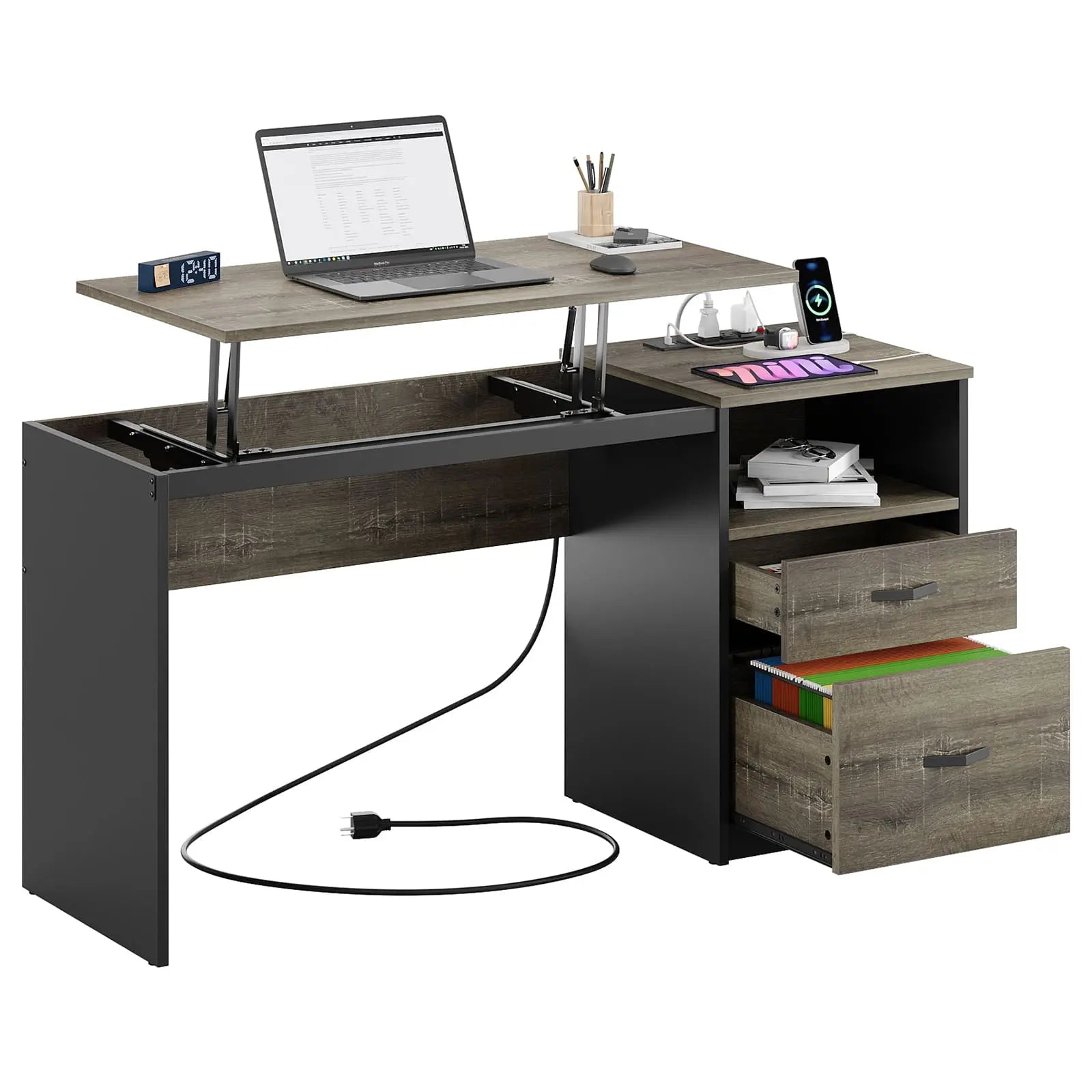 Bestier 60 Inch Home Office Desk with Built-in Power Outlets - Perfect for Remote Work, Gaming & Study Spaces