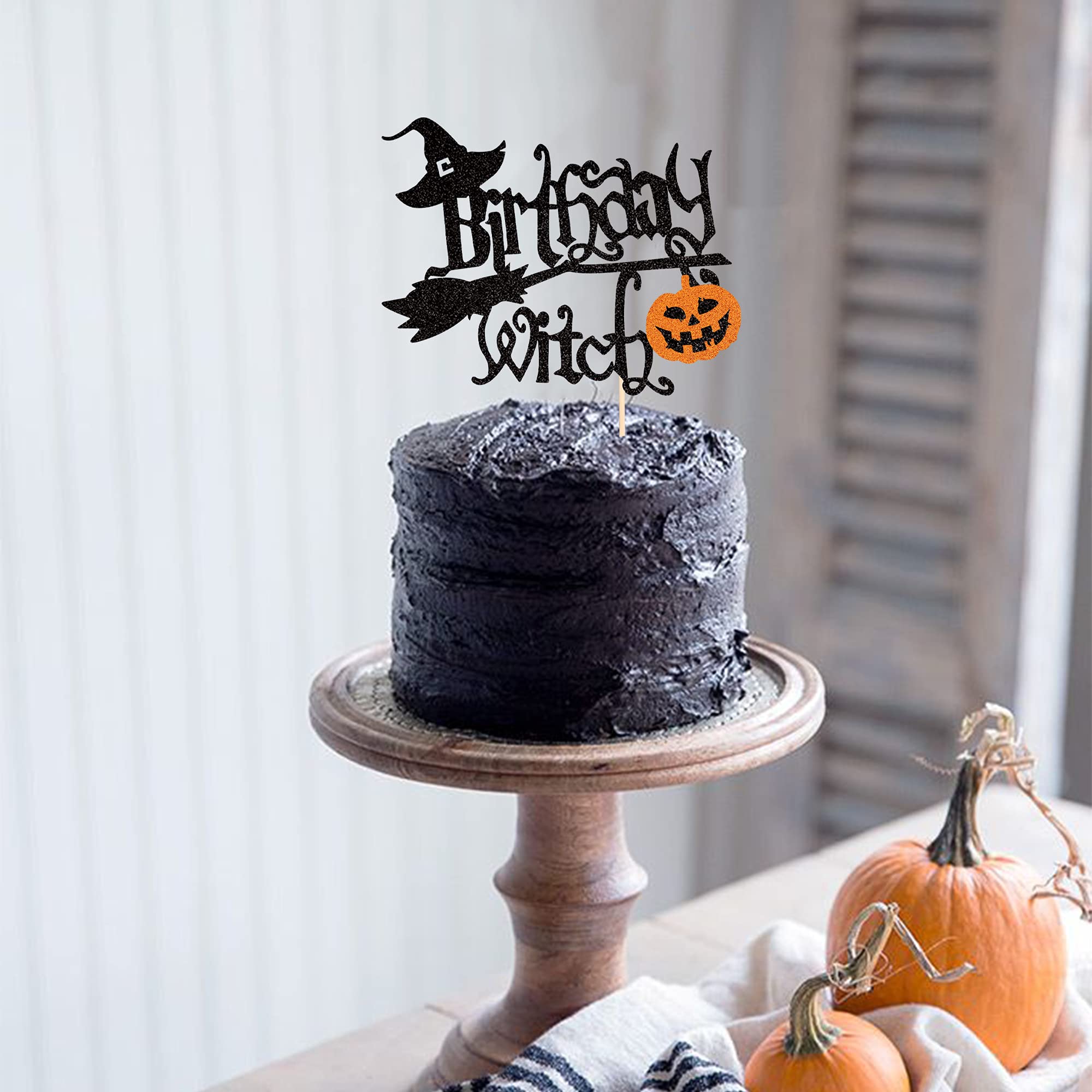 1 PCS Glitter Pumpkin Halloween Witch Cake Topper - Witch Cake Pick Decorations for Halloween Party, Girls Birthday Party Supplies | Perfect for Cupcakes, Cakes, Desserts & Themed Celebrations