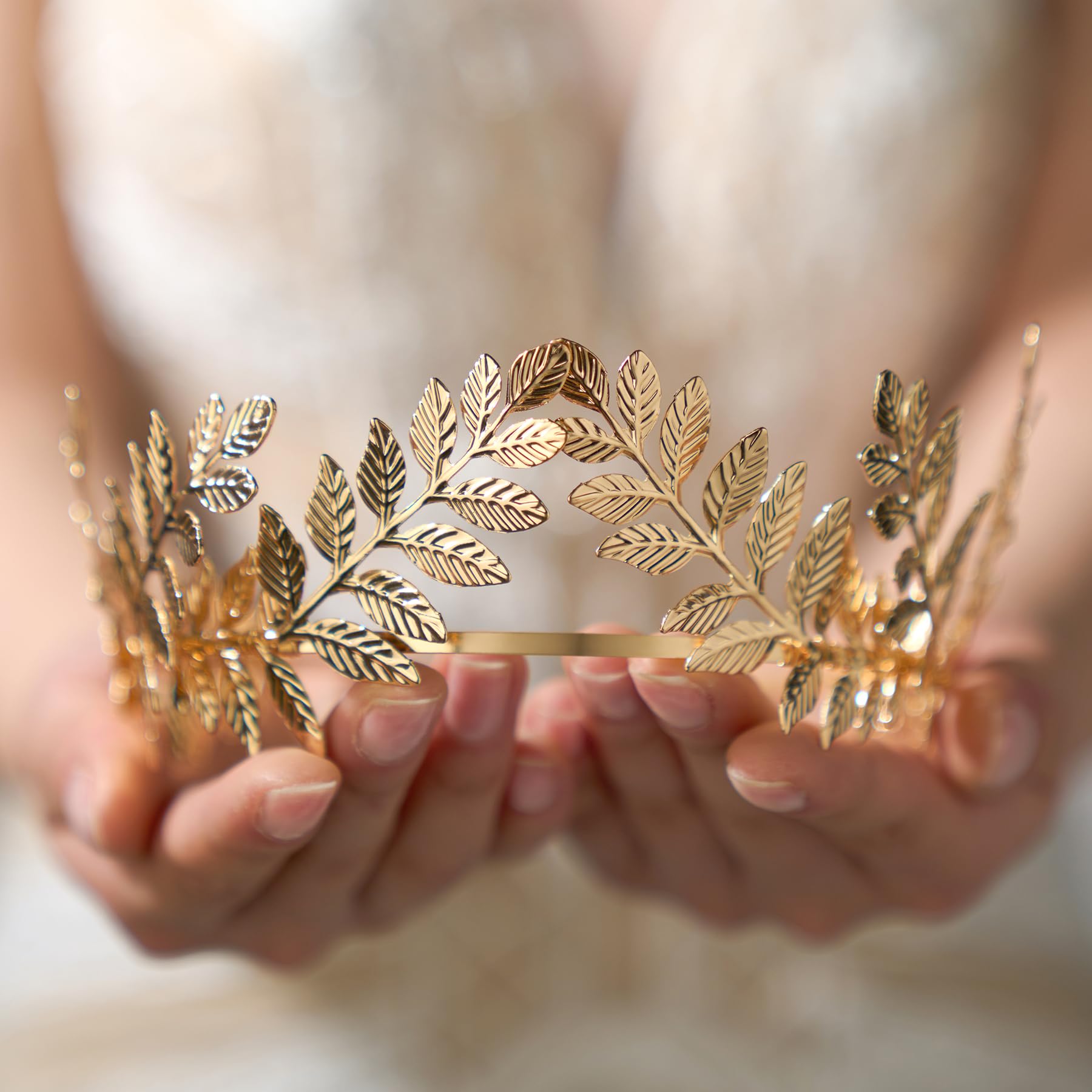 SWEETV Gold Goddess Crown Bridal Headpiece - Leaf Tiara Wedding Hair Accessories for Women & Girls | Greek Style Bridesmaid, Prom, Festival & Queen Costume Jewelry | Perfect for Weddings, Pageants, Cosplay & Special Occasions