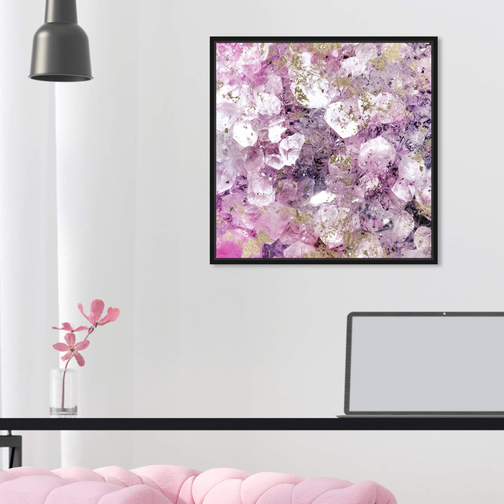 Abstract Framed Wall Art Canvas Print - Purple & Gold Romantic Crystal Home Decor 16x16 Inches | Perfect for Living Room, Bedroom & Office Decoration
