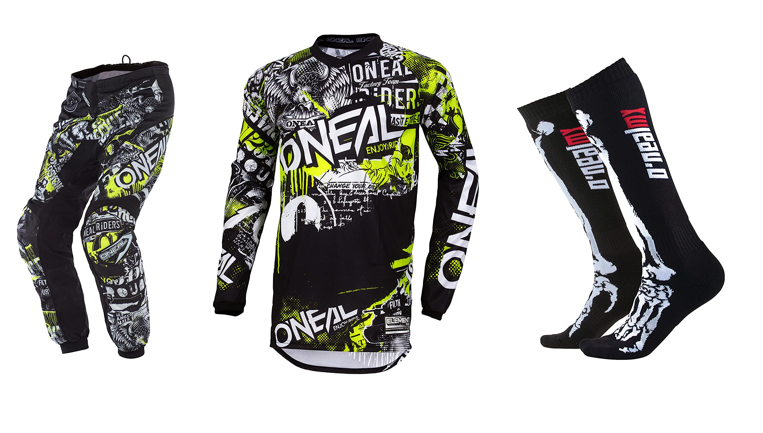 Oneal Youth Element Attack Jersey Pant Socks Combo Set - Motocross MX Racing Gear for Kids - Perfect for Dirt Bike, ATV & Off-Road Adventures