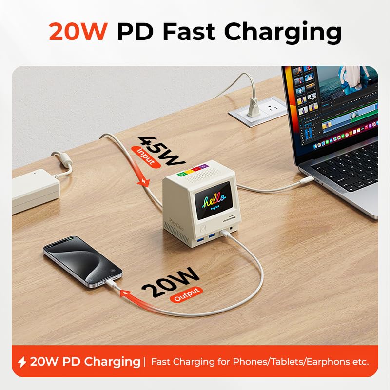 RayCue 128K SE 13-in-1 USB C Docking Station with Triple 4K Monitor Support, Digital Clock & Photo Frame - Compatible with MacBook & Windows - 3 HDMI Ports, USB-C Data, Ethernet, Audio Jack, 5 USB-A Ports, 45W Power Adapter - Perfect for Home Office, Gaming & Multi-Tasking Workspaces