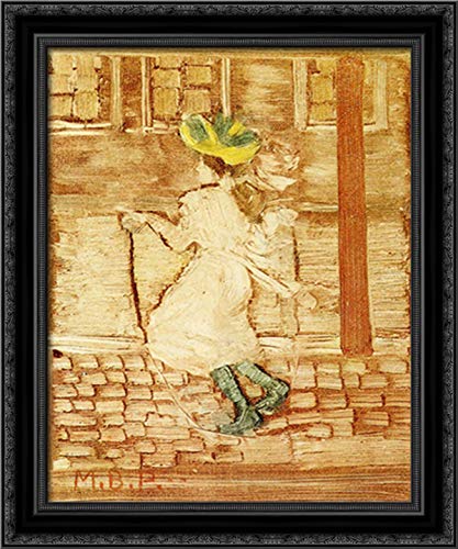 20x24 Black Ornate Wood Framed Canvas Art by Maurice Prendergast - Jump Rope Painting - Vintage Wall Decor for Living Room, Bedroom & Office