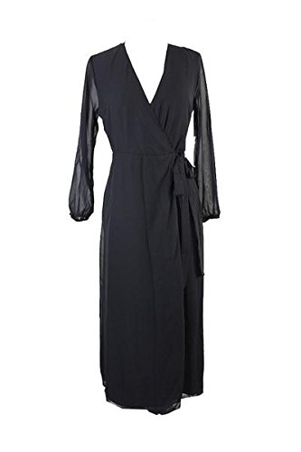 Bar III Women's Long Sleeve Wrap Maxi Dress in Deep Black - Size XS | Elegant Formal & Casual Wear for Weddings, Parties & Office Events