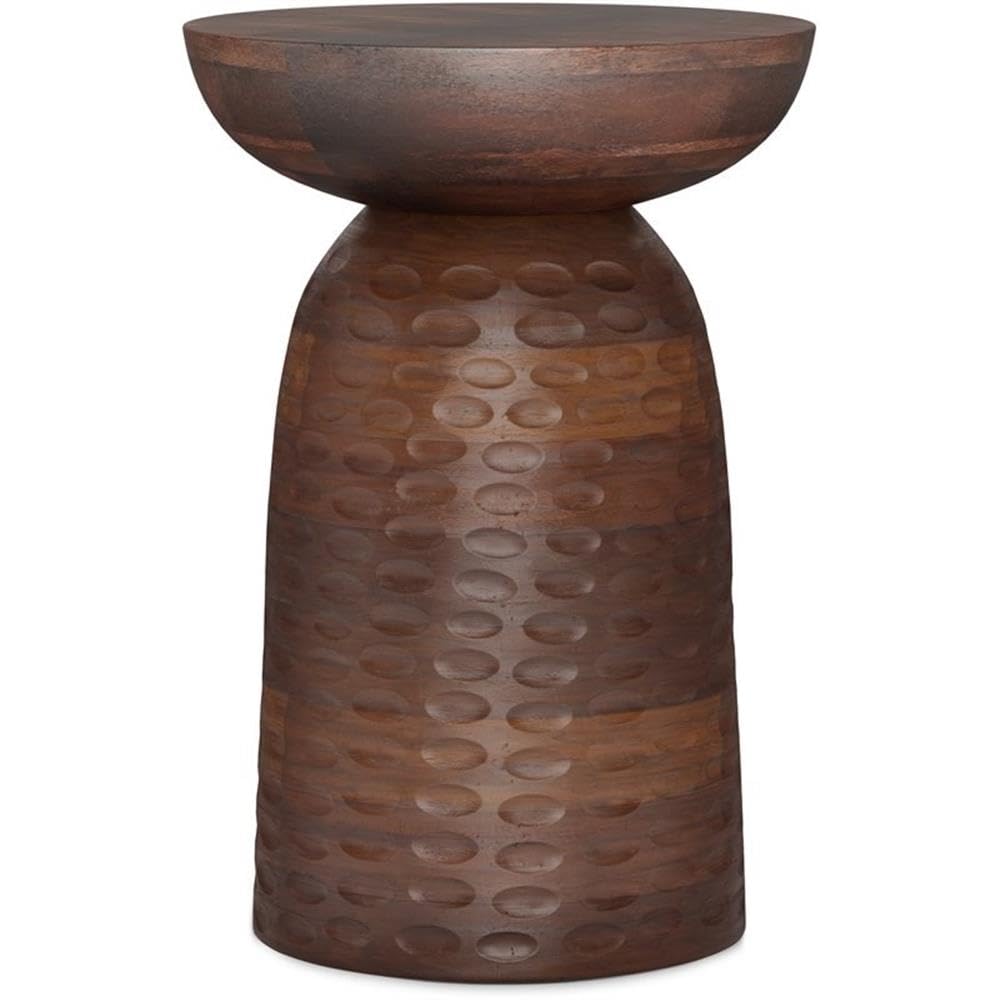 Small Boho Round End Table - Solid Wood Nightstand for Living Room, Bedroom & Office - Rustic Circle Accent Table for Small Spaces, Sofa Side & Telephone Use - Dark Brown - Perfect for Compact Homes, Dorms & Cozy Spaces