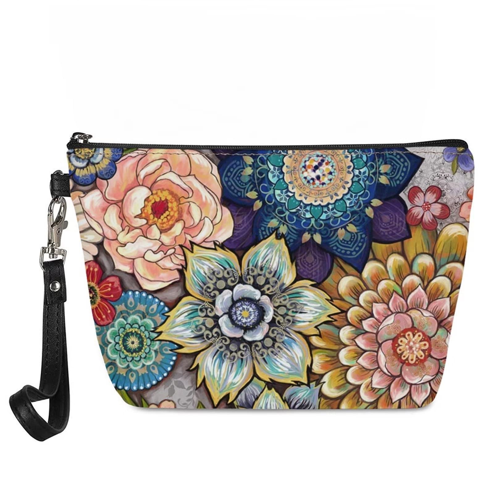 KUIFORTI Waterproof Makeup Bag for Women - Floral Travel Cosmetic Organizer with Zipper, Portable Toiletry Pouch for Purse Storage | Perfect for Travel, Gym, and Daily Use