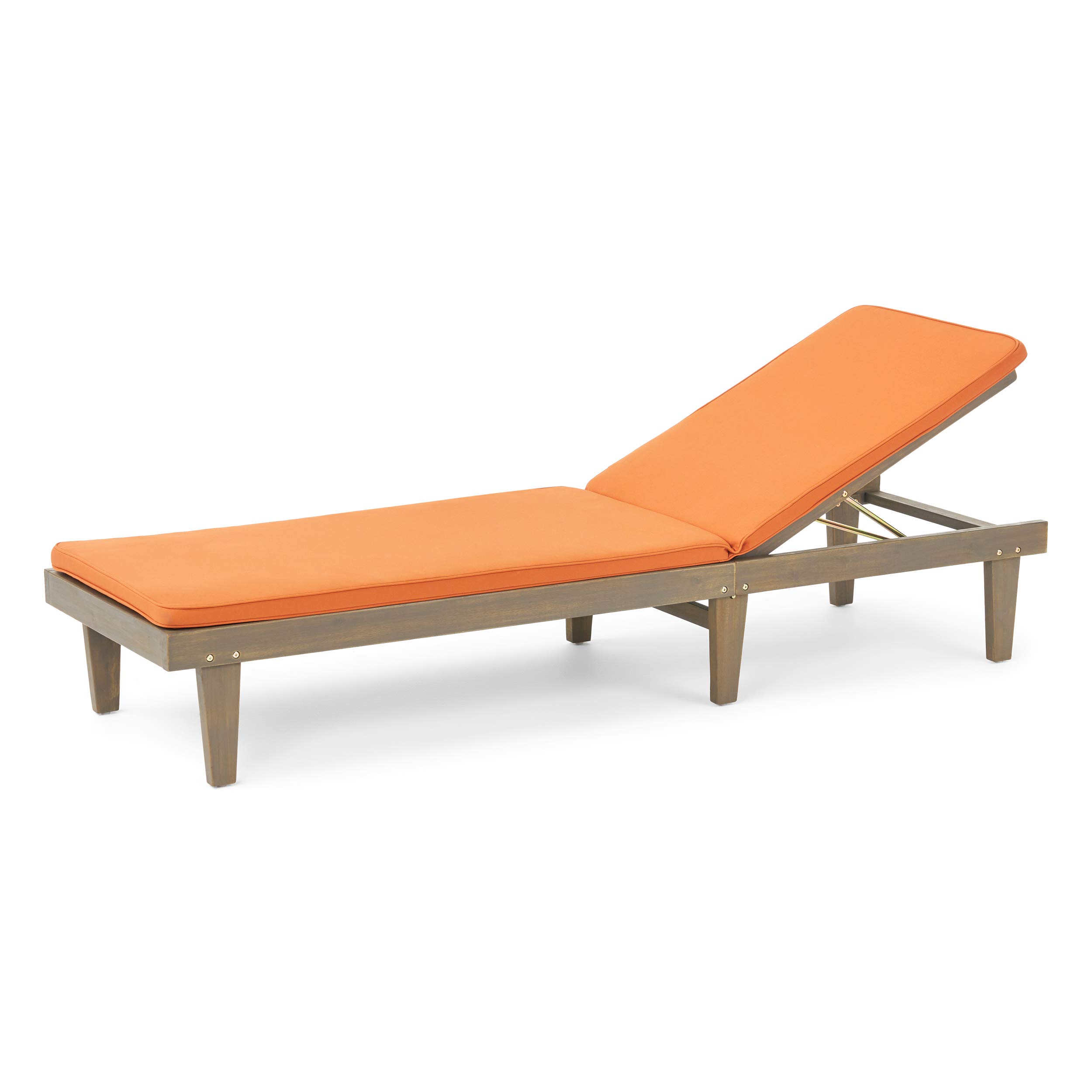 Premium Acacia Wood Outdoor Chaise Lounge with Cushion Set - Gray & Rust Orange - Weather-Resistant Patio Furniture for Poolside, Garden, or Backyard Relaxation