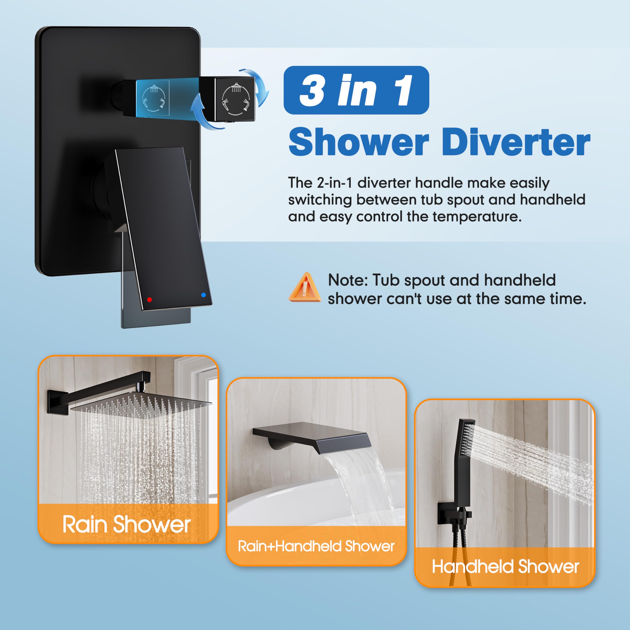 Premium Matte Black All-Metal Shower System with 10