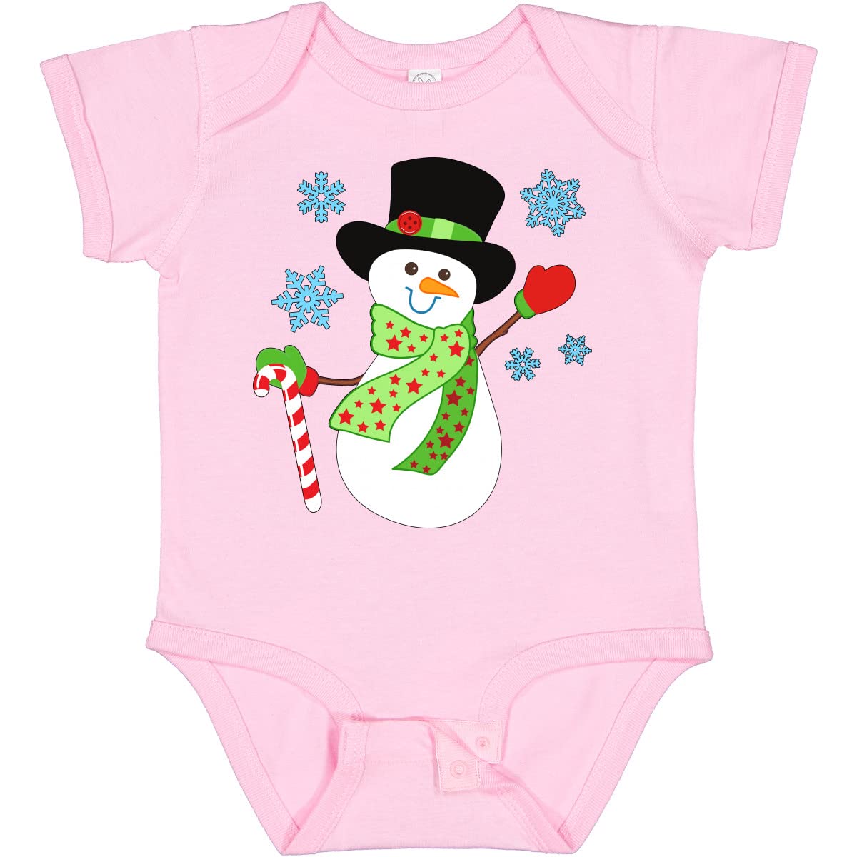 Inktastic Christmas Snowman in Top Hat with Candy Cane Baby Bodysuit - Cute Holiday Outfit for Infants & Toddlers - Perfect for Christmas Photos, Family Gatherings & Festive Celebrations