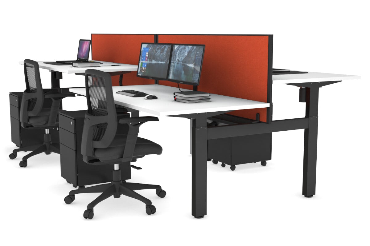 Adjustable 4-Person H Bench Workstation - Black Frame [1200L x 800W] - Perfect for Office, Coworking Spaces & Home Offices