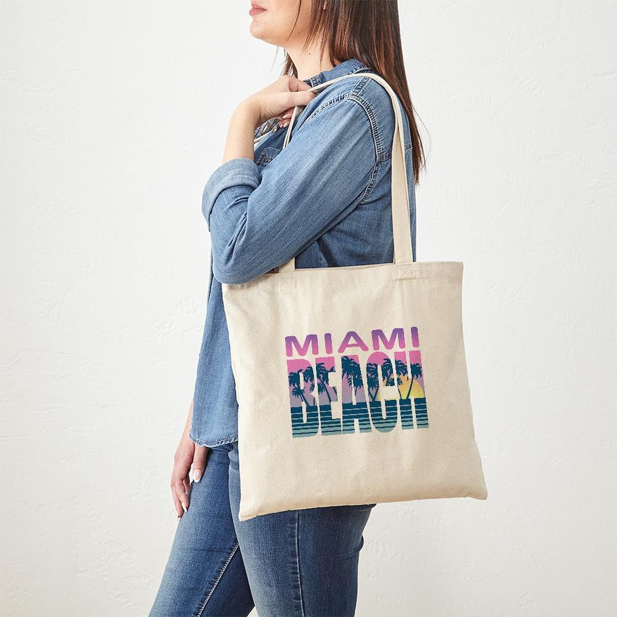 Eco-Friendly Miami Beach Canvas Tote Bag - Natural Reusable Shopping Bag for Beach, Groceries & Daily Use | Durable & Stylish Carryall