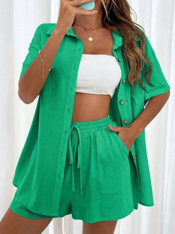 Comfortable Women's Linen Shorts Set - Breathable 2-Piece Summer Outfit for Casual Wear, Beach, and Vacation