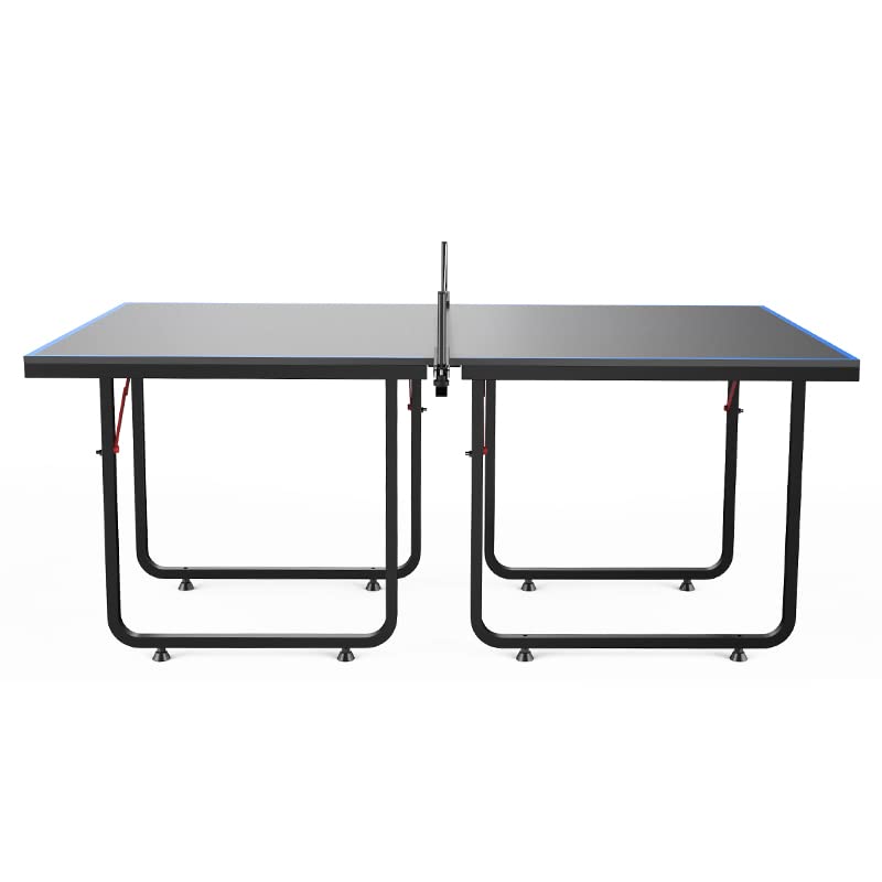 Mid-Size Foldable Indoor/Outdoor Table Tennis Table with Quick Clamp Ping Pong Net & Post Set - Black & Blue | Perfect for Home, Office, Gym & Backyard Games