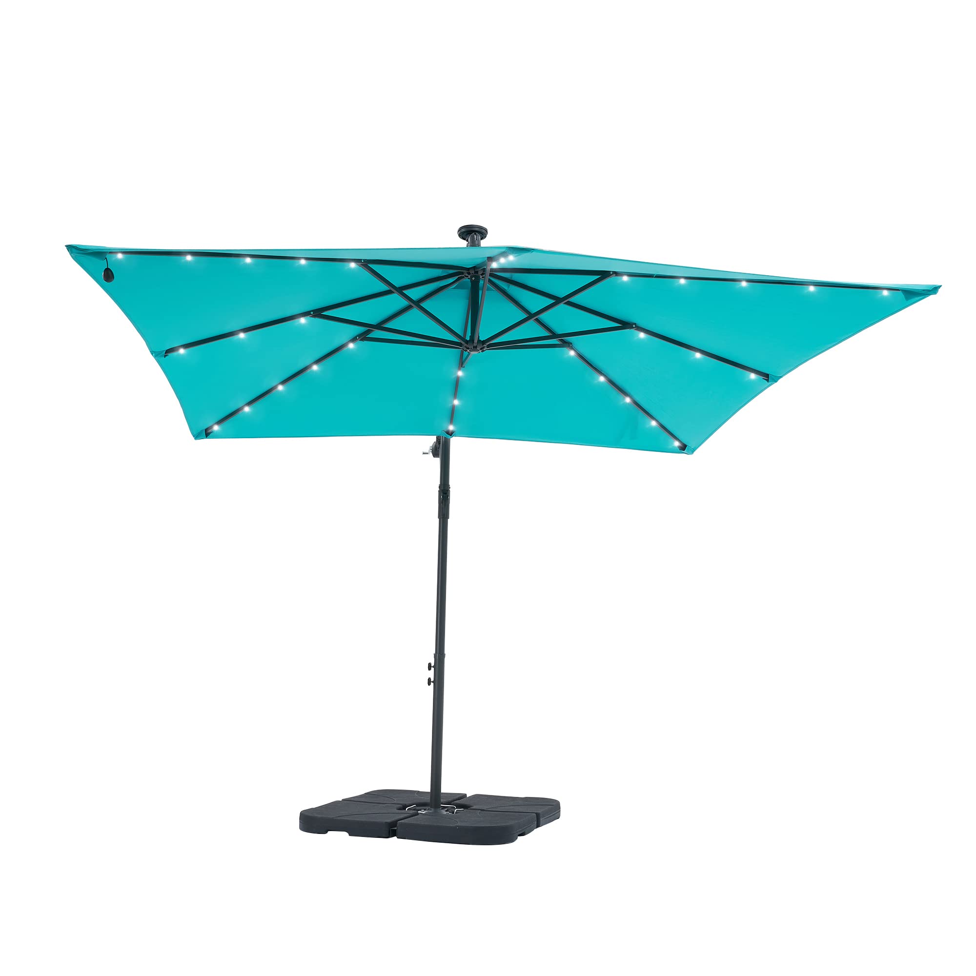 MISSBRELLA 8.2 x 8.2 FT Patio Offset LED Umbrella - Outdoor Cantilever Hanging Steel Deck Umbrella with Base - Perfect for Poolside, Backyard, Garden & Outdoor Dining Areas