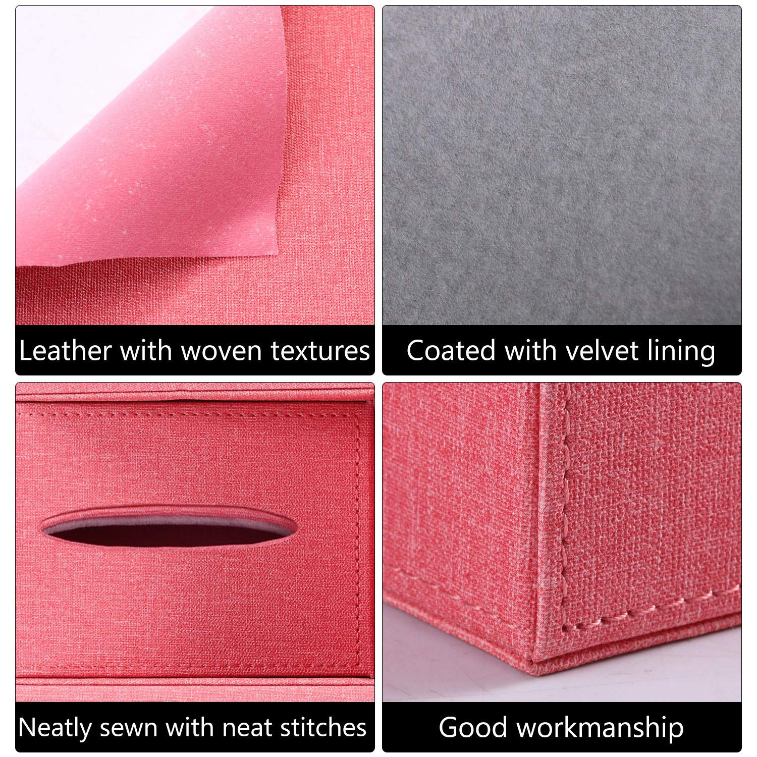 Premium Handmade Leather Desk Organizer with Tissue Box - 4 Compartments Large Capacity Office & Home Storage (Rose) - Perfect for Workspace Organization, Office Desks & Home Decor