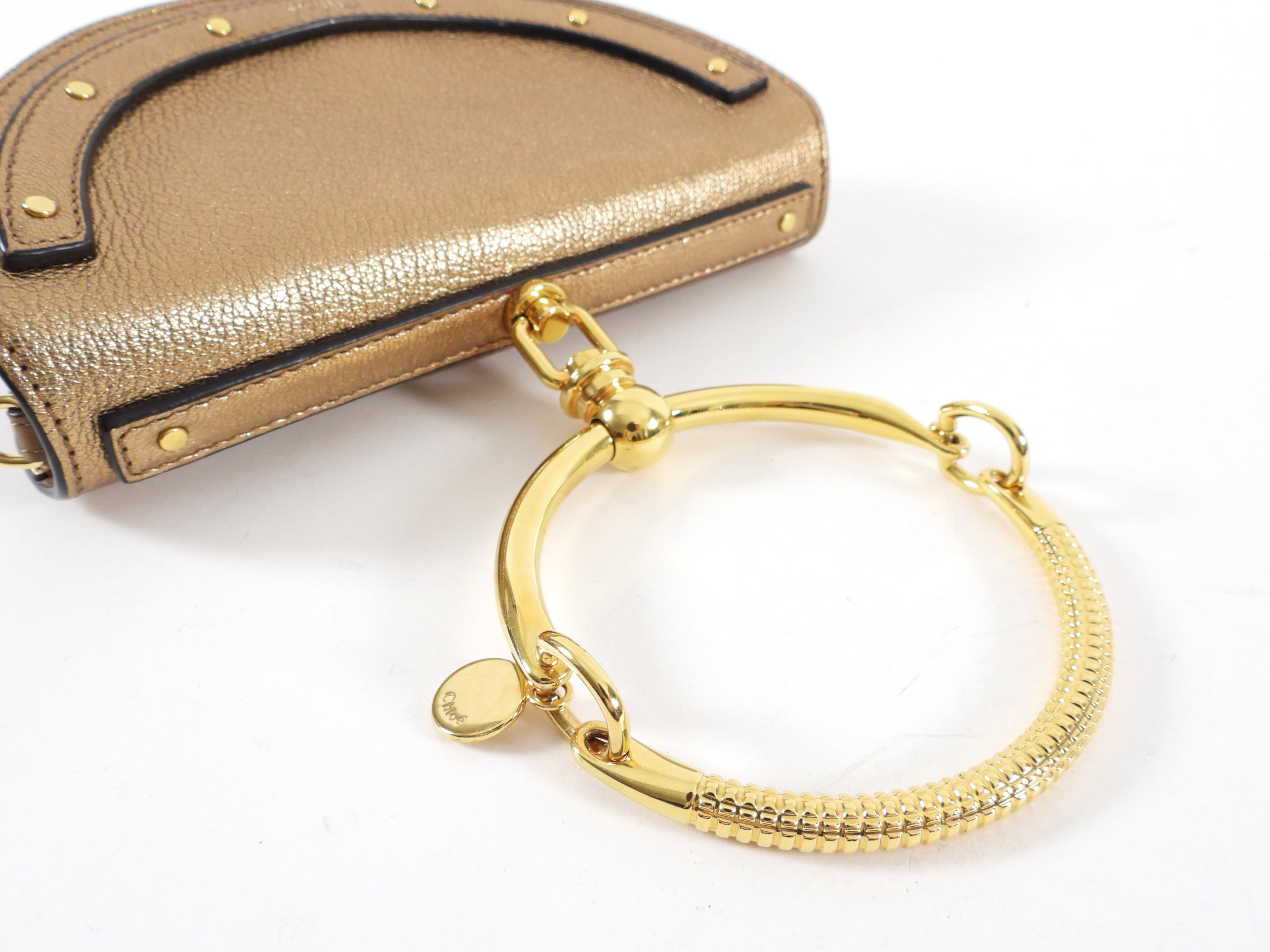 Chloe Metallic Bronze Leather Nile Minaudiere Bracelet Bag - Elegant Evening Clutch for Parties, Weddings & Special Occasions