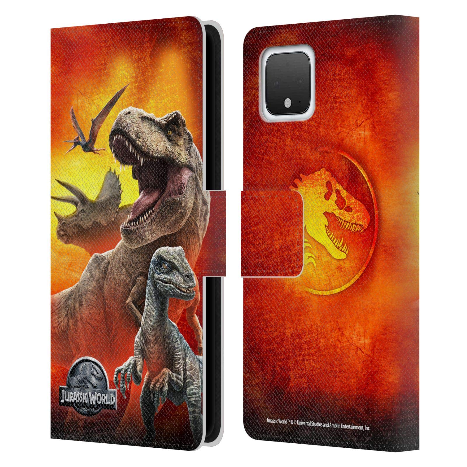 Jurassic World Leather Wallet Case for Google Pixel 4 - Dinosaur Book Cover Design for Fans