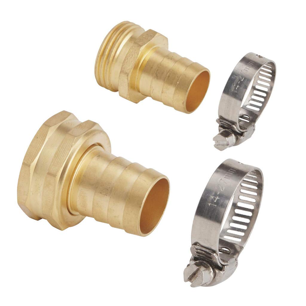 Yiser 3/4 Inch Brass Garden Hose Connector Kit - Male & Female Quick Connect Set for Patio, Lawn & Garden Watering - Durable Brown Hose Fittings (Gold Finish, One Size) - Perfect for Sprinklers, Faucets & Outdoor Irrigation Systems