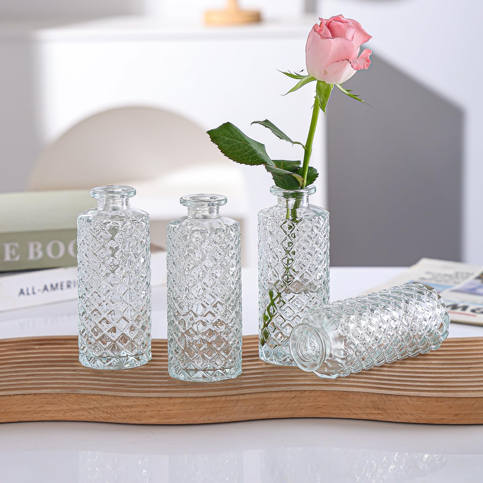 12-Piece Clear Glass Bud Vases Set - Small Diamond Cut Mini Flower Vases for Wedding Centerpieces, Table Decor, Office & Home Decor | Perfect for Wedding Receptions, Dining Tables, and Floral Arrangements