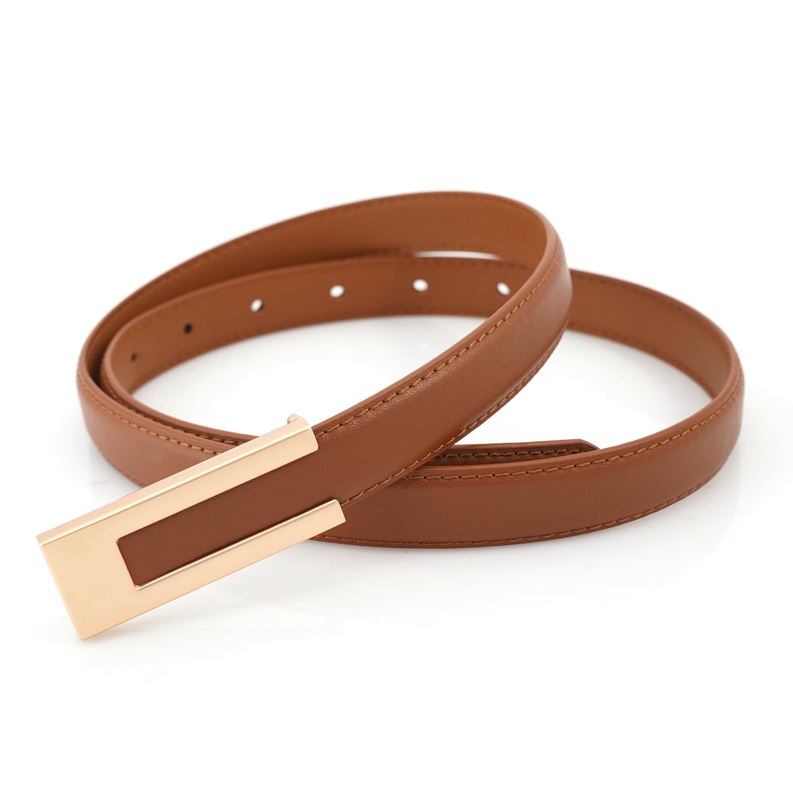 Women's Thin Leather Belt with Gold Buckle for Dresses & Jeans | Fashion Waist Accessory