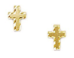 14K Yellow Gold Small Religious Faith Cross Screw Back Earrings - 8x6mm Dainty Stud Earrings for Women - Perfect for Church, Weddings & Everyday Wear