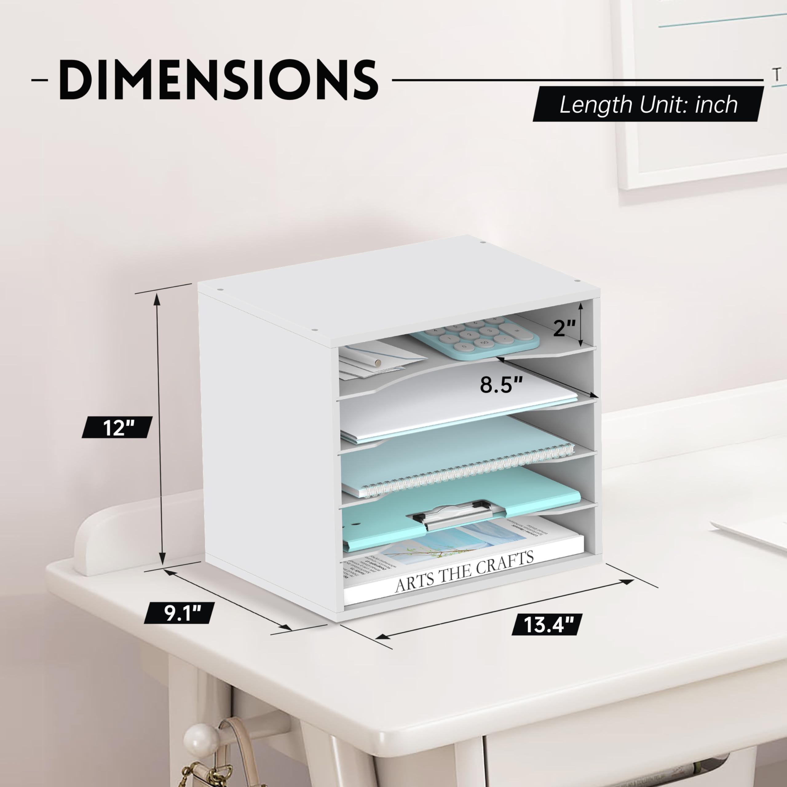 SUPEASY 5-Tier Wooden Desk Organizer - Wood Paper File & Mail Sorter for Office, School, Home - White | Perfect for Organizing Documents, Letters, Bills & Office Supplies on Your Desktop
