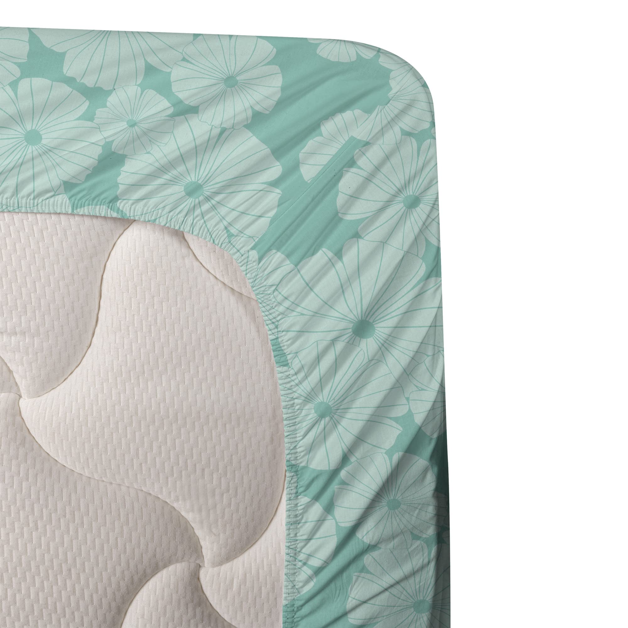 Ambesonne Floral King Sheet Set - 4 Piece Monochrome Flower Petals Design Bedding with Fitted Sheet, Flat Sheet & Pillowcases - Seafoam & Pale Seafoam - Perfect for Master Bedroom, Guest Room & Vacation Homes