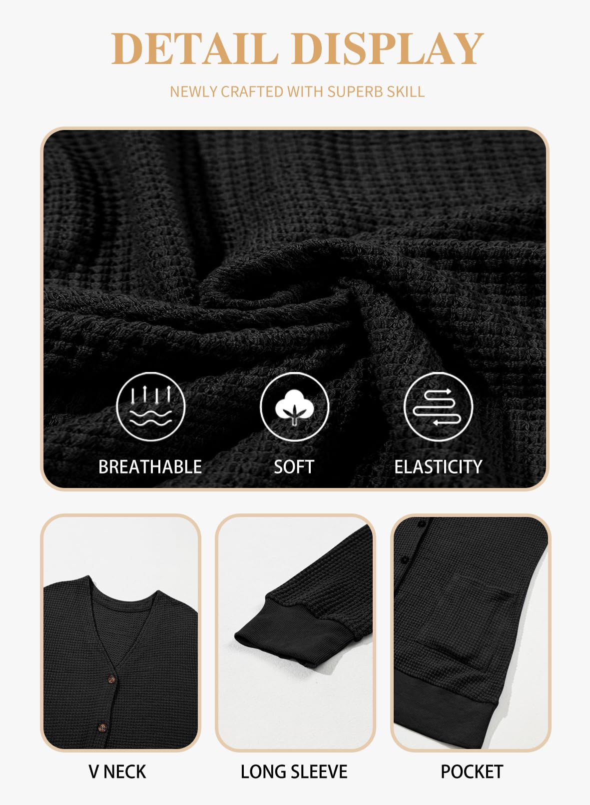 Eytino Women's Plus Size Cardigans (1X-5X) - Casual Long Sleeve Waffle Knit Button Front Open Cardigan Sweater for Work, Office & Everyday Wear