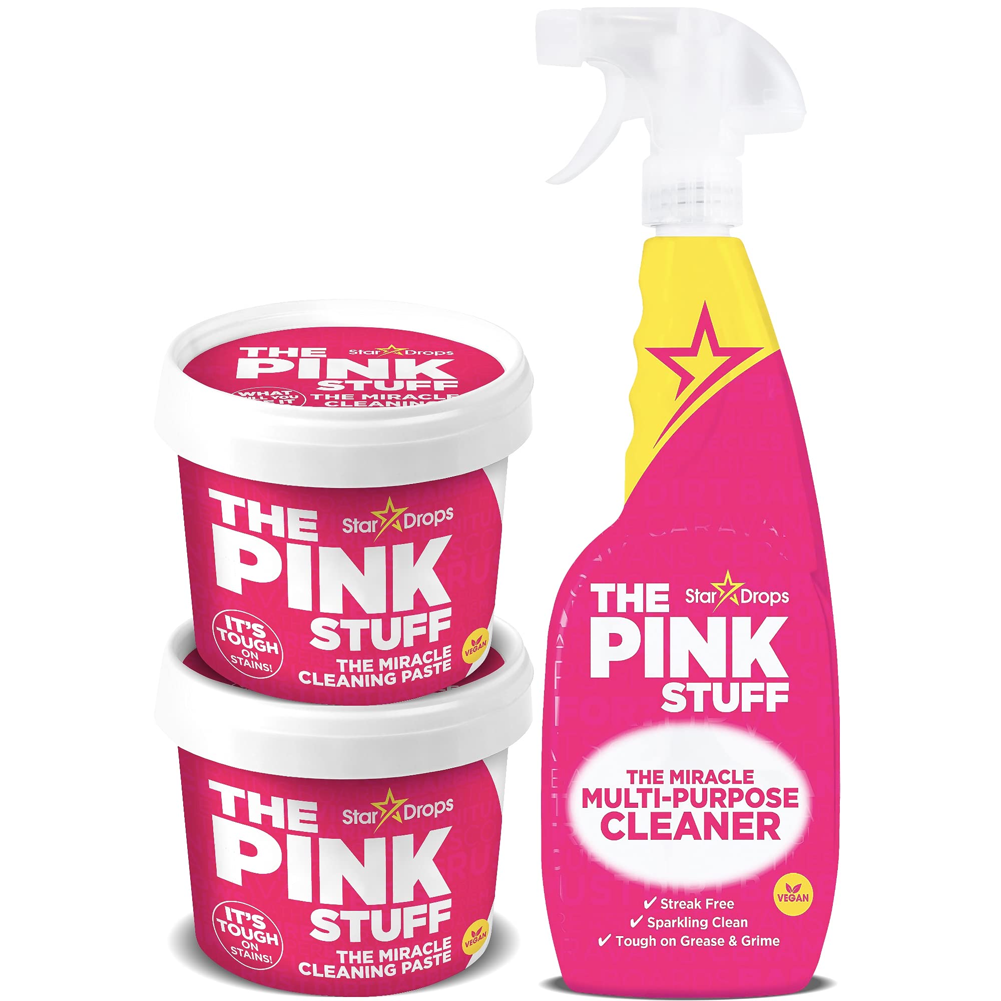 Stardrops The Pink Stuff Miracle Cleaning Paste & Multi-Purpose Spray Bundle (2 Paste + 1 Spray) - Heavy Duty Stain Remover for Kitchen, Bathroom, Oven, Grill - Perfect for Home & Commercial Cleaning