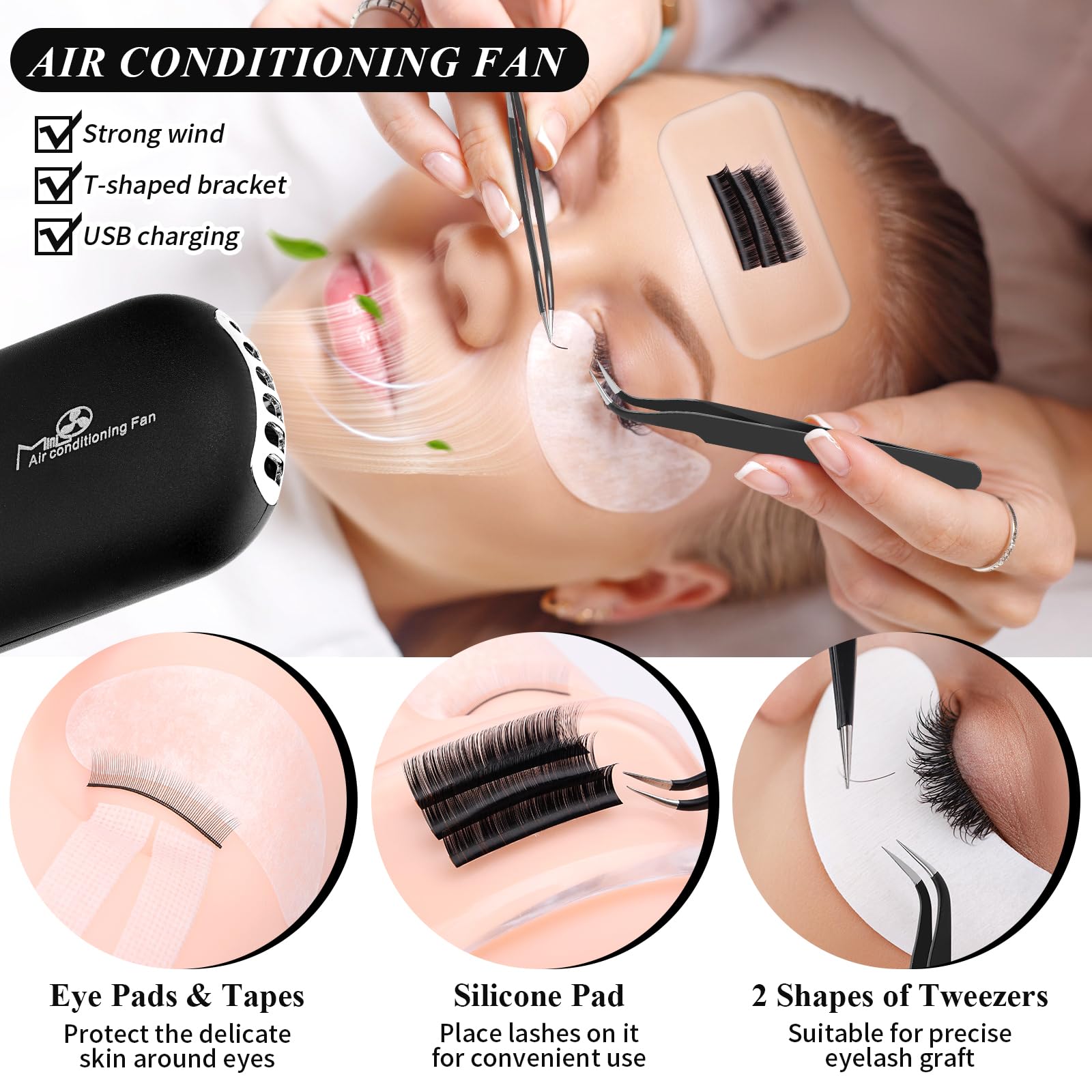 Professional Eyelash Extension Kit for Beginners - Includes Mannequin Practice Head, Lash Clusters, Extension Glue, Remover, Fan & Tweezers - Complete Lash Tech Training Supplies for Home Salon & Professional Use